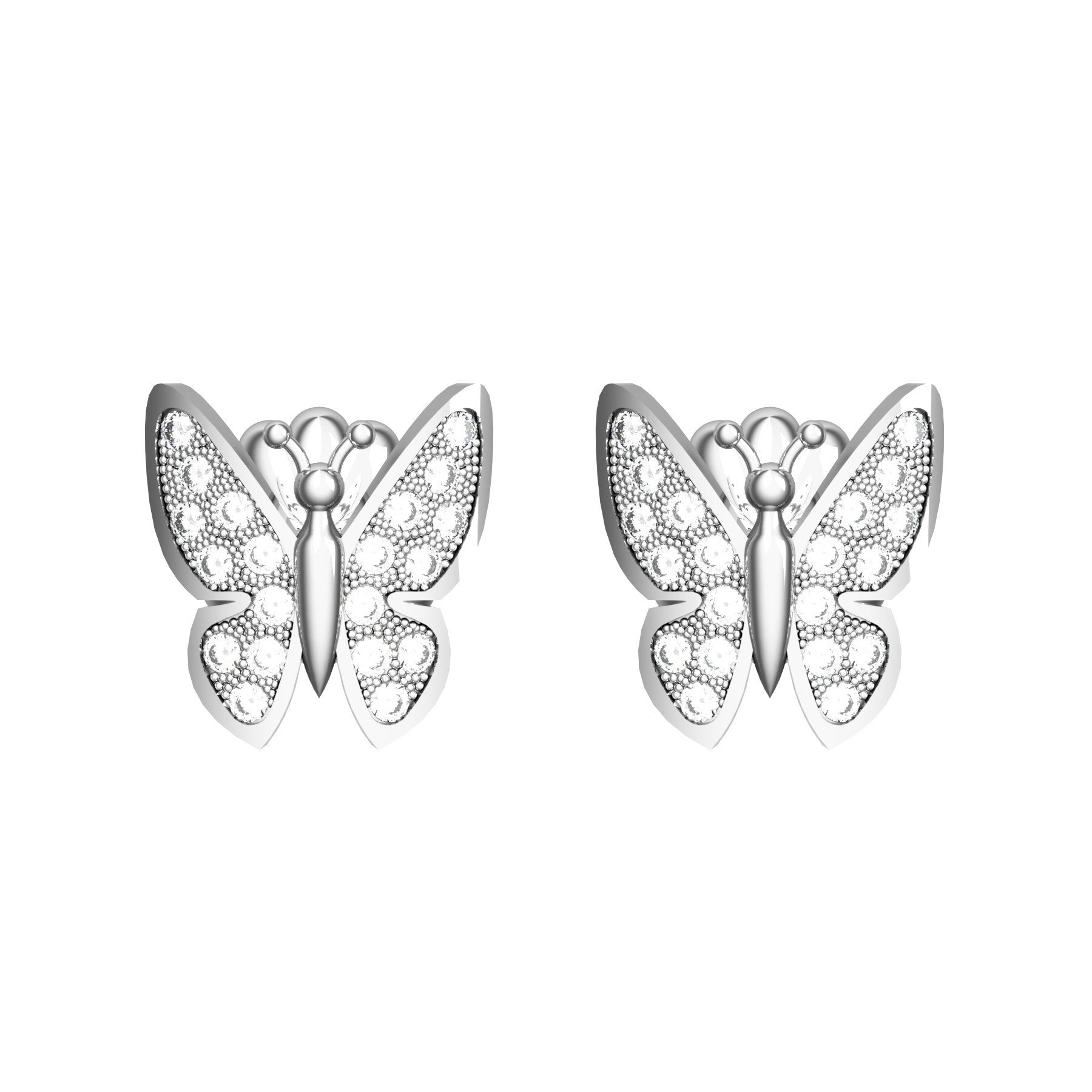 butterfly earrings, natural round diamonds, 18 K white gold, weight about 2,5 g (0.09 oz), size 10x9 mm 