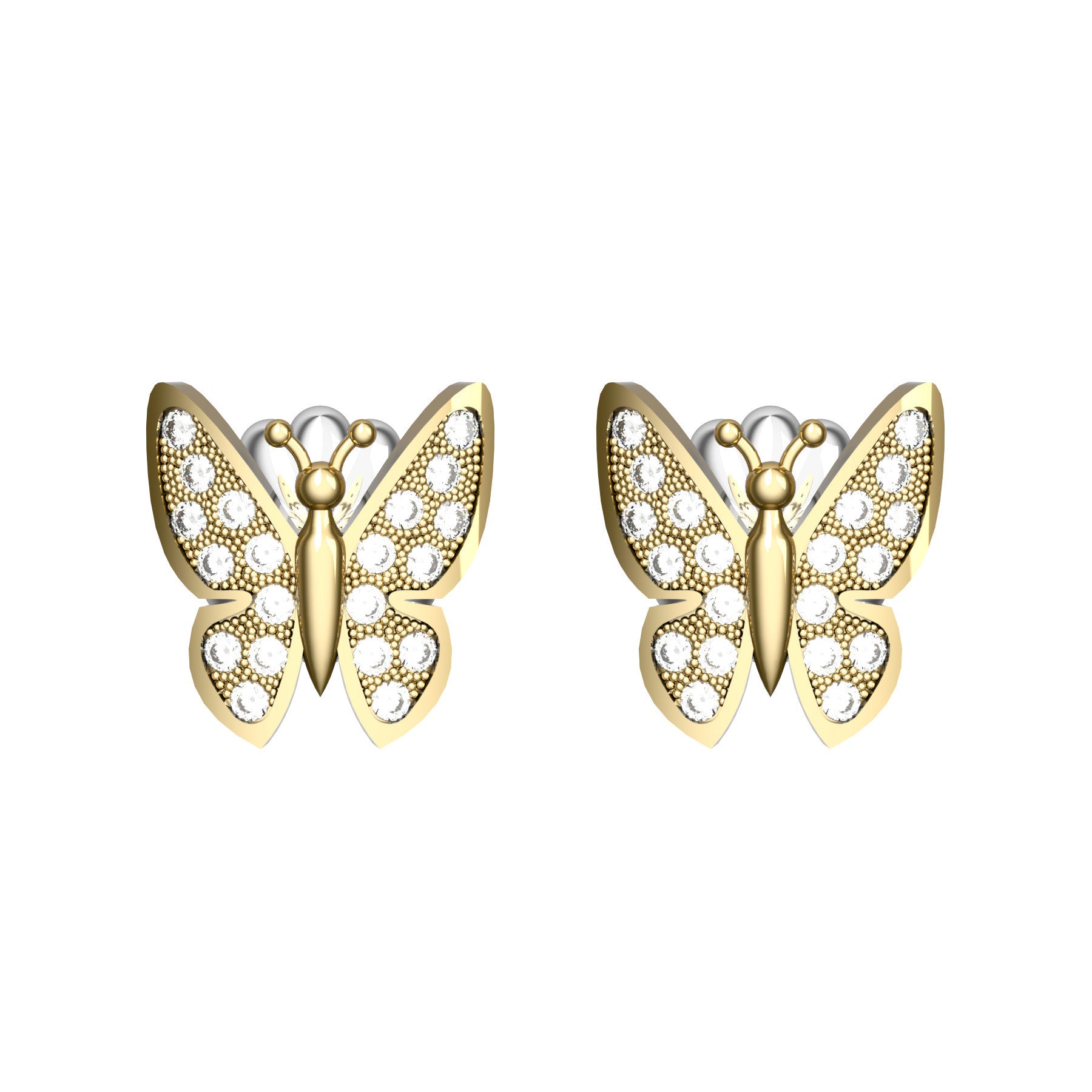 butterfly earrings, natural round diamonds, 18 K yellow gold, weight about 2,4 g (0.08 oz), size 10x9 mm