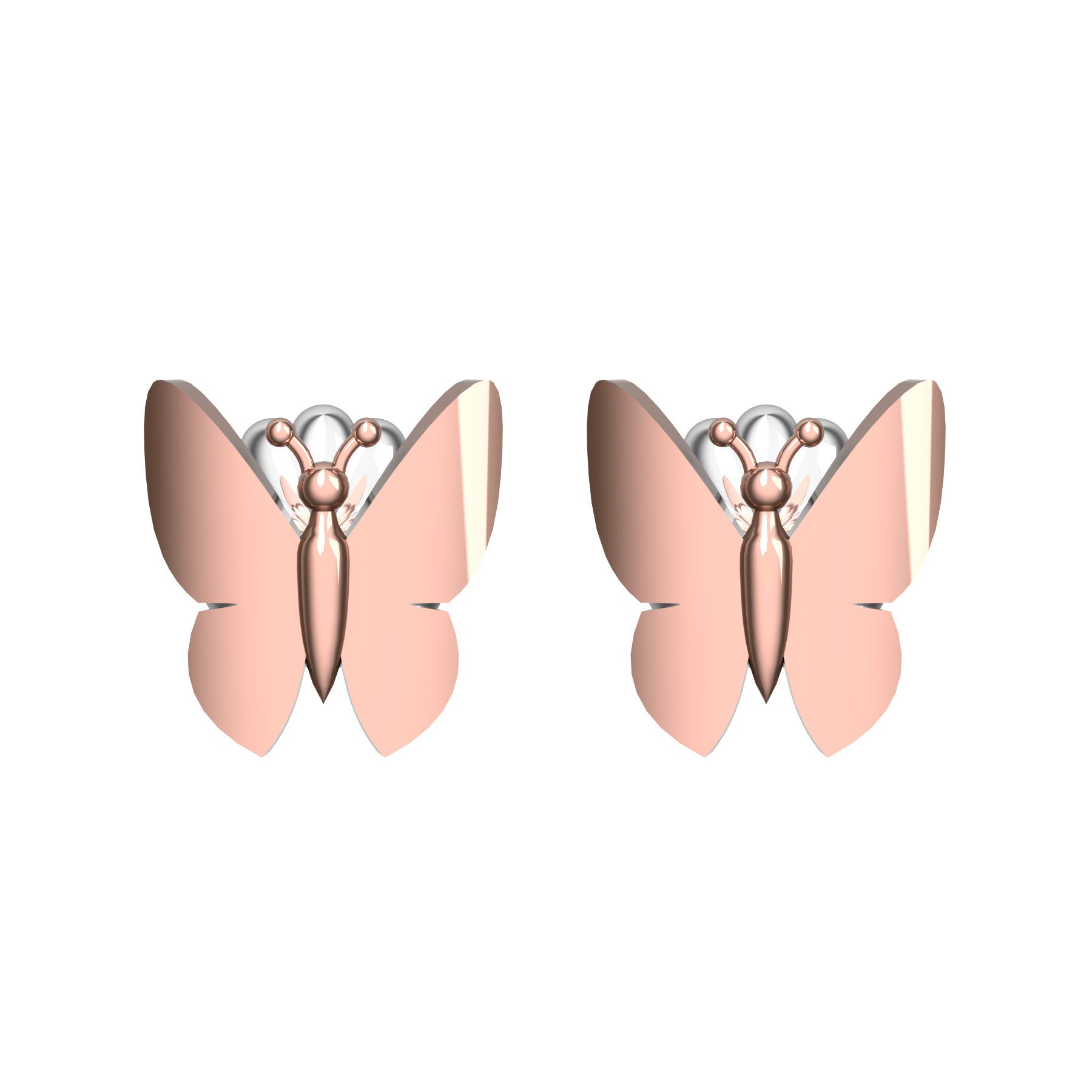 butterfly earrings, 18 K pink gold, weight about 2,4 g (0.08 oz), size 10x9 mm 