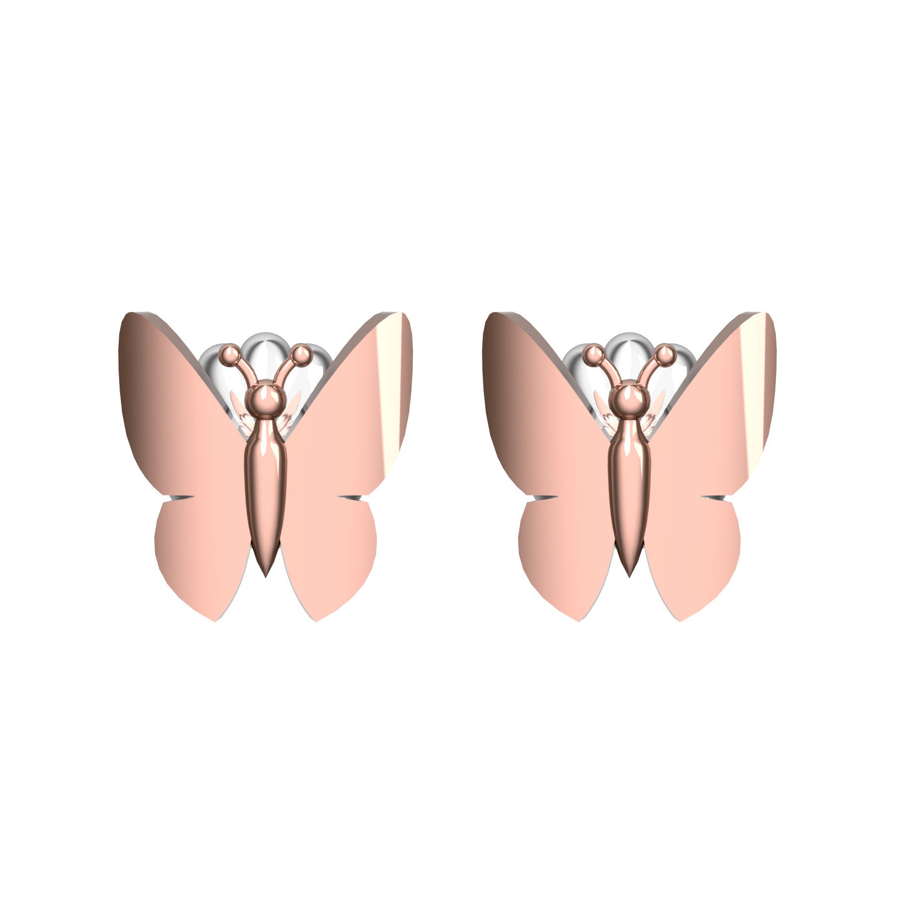 butterfly earrings, 18 K pink gold, weight about 2,4 g (0.08 oz), size 10x9 mm