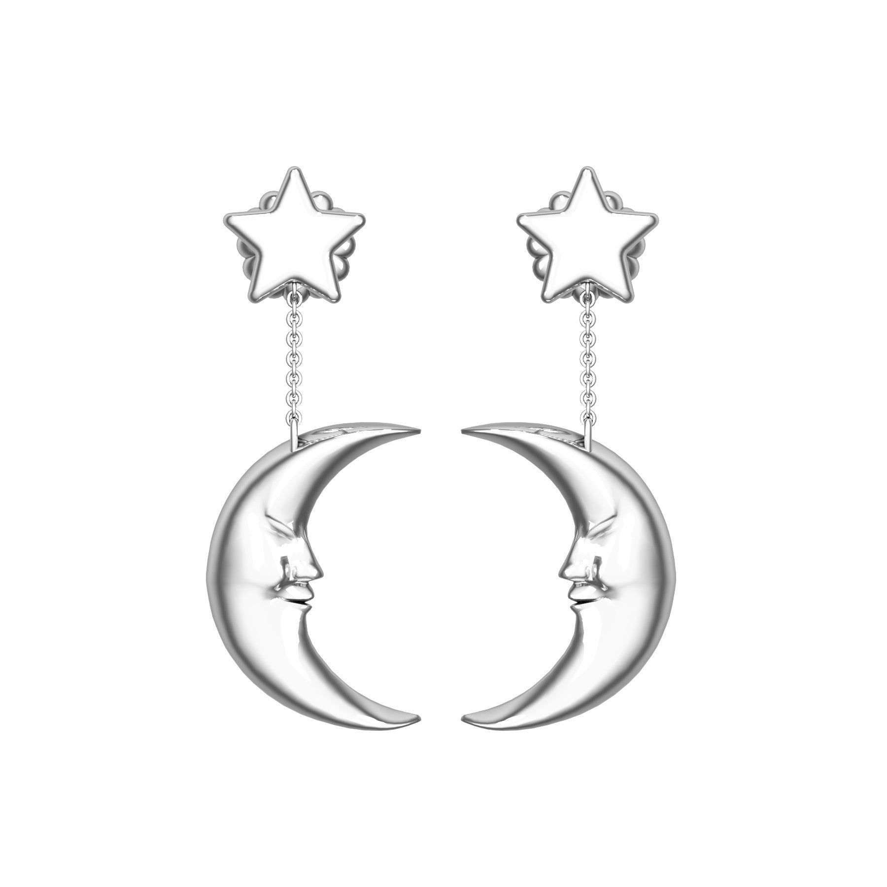 moon earrings, 18 K white gold, weight about 5,4 g (0.19 oz), length 36,5 mm