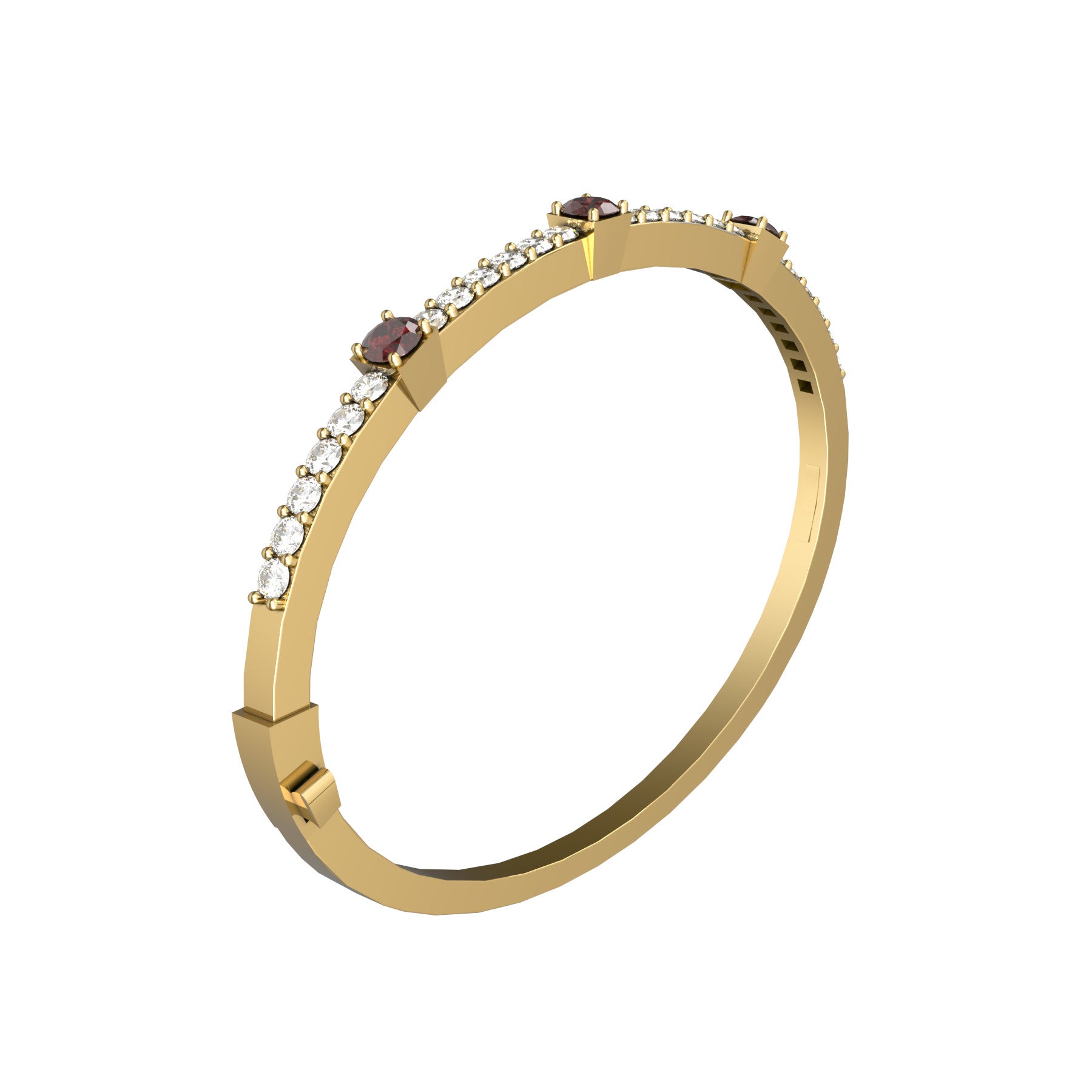 vesper rigid bracelet, natural round rubies, natural round diamonds, 18 K yellow gold, weight  about 15,0 to 32,4 g (0.53 to 1.14 oz); width 4,0 mm max