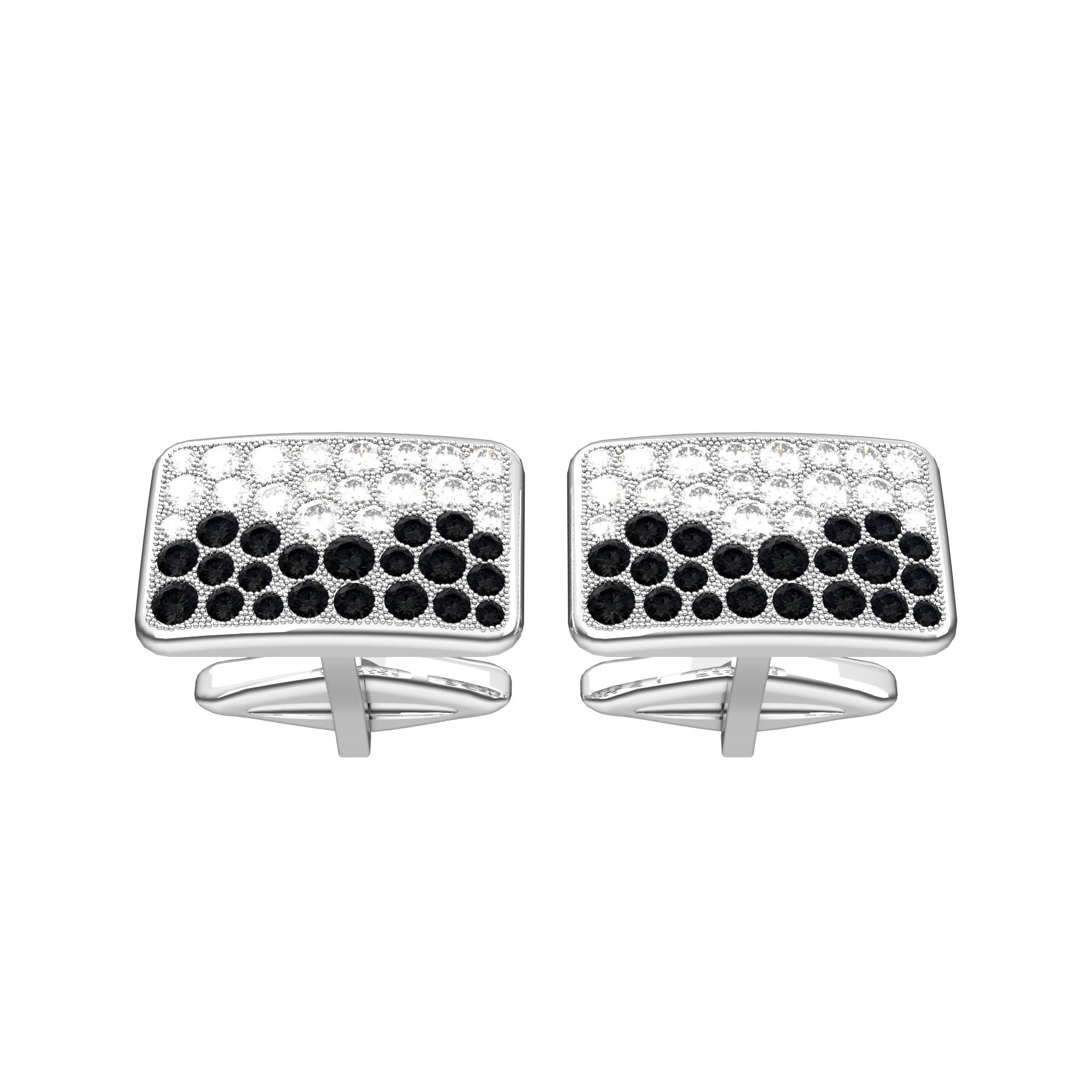 avior cufflinks, round natural diamonds and black round natural diamonds, 18 K white gold, weight about 8,1 g. (0.29 oz) size 12x18x2,1 mm