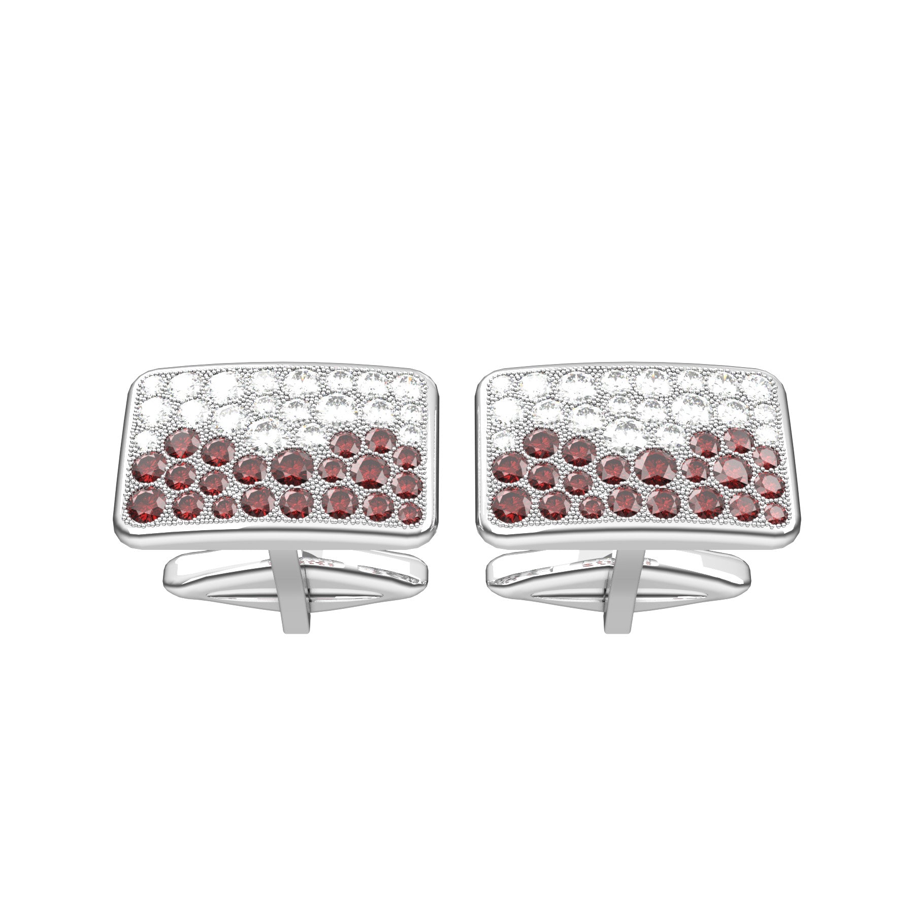 avior cufflinks, round natural diamonds and round natural rubies, 18 K white gold, weight about 8,1 g. (0.29 oz) size 12x18x2,1 mm