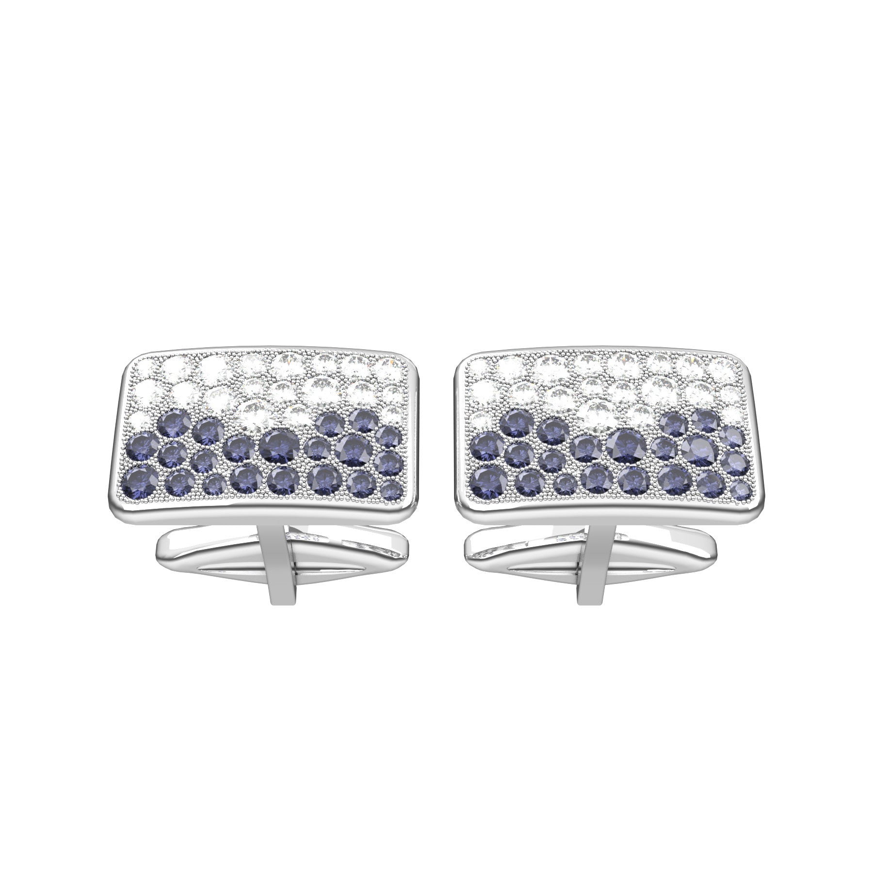 avior cufflinks, round natural diamonds and round natural sapphires, 18 K white gold, weight about 8,1 g. (0.29 oz) size 12x18x2,1 mm