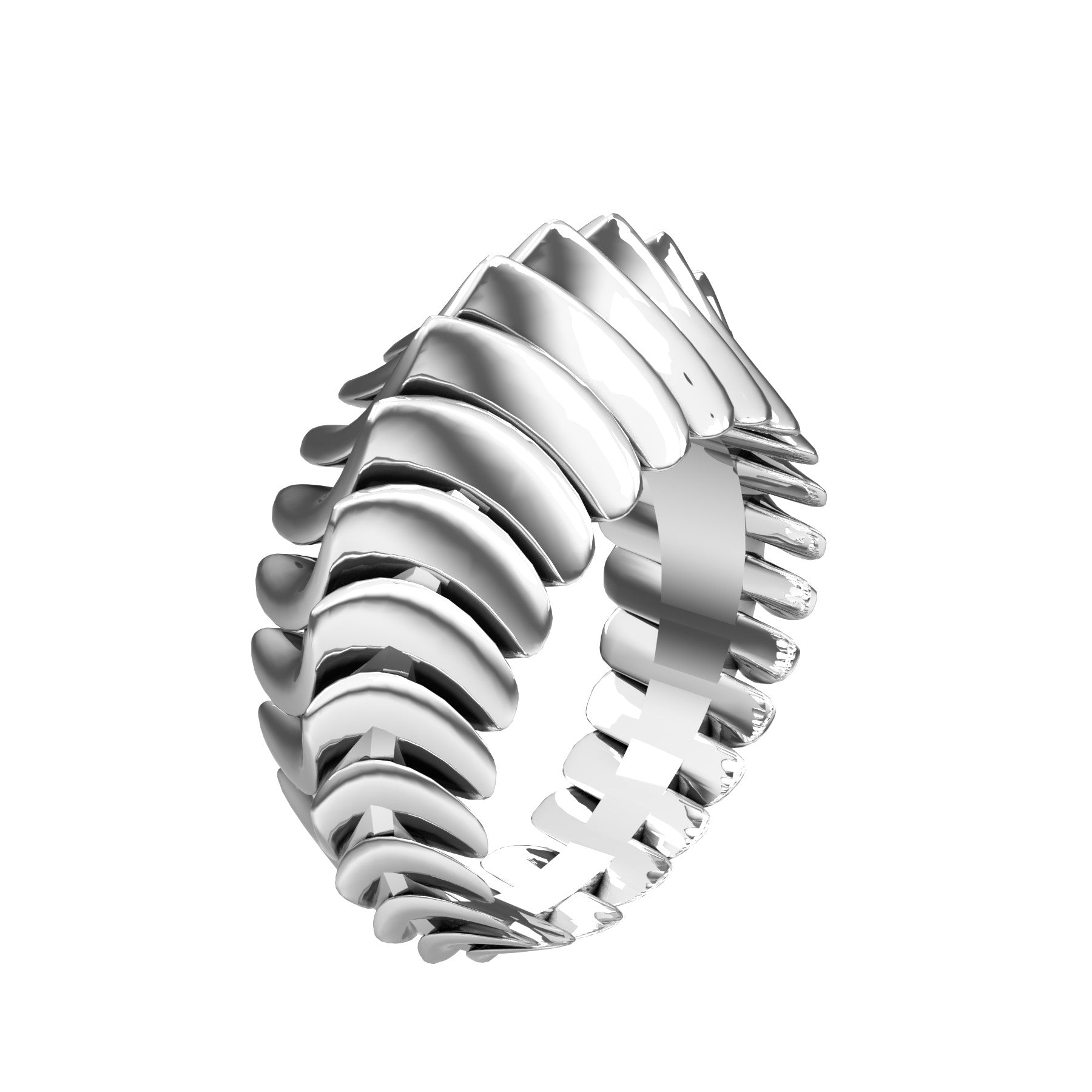 backbone ring, 18 K white gold, weight about 10,8 g. (0.38 oz), width 12,0 mm max