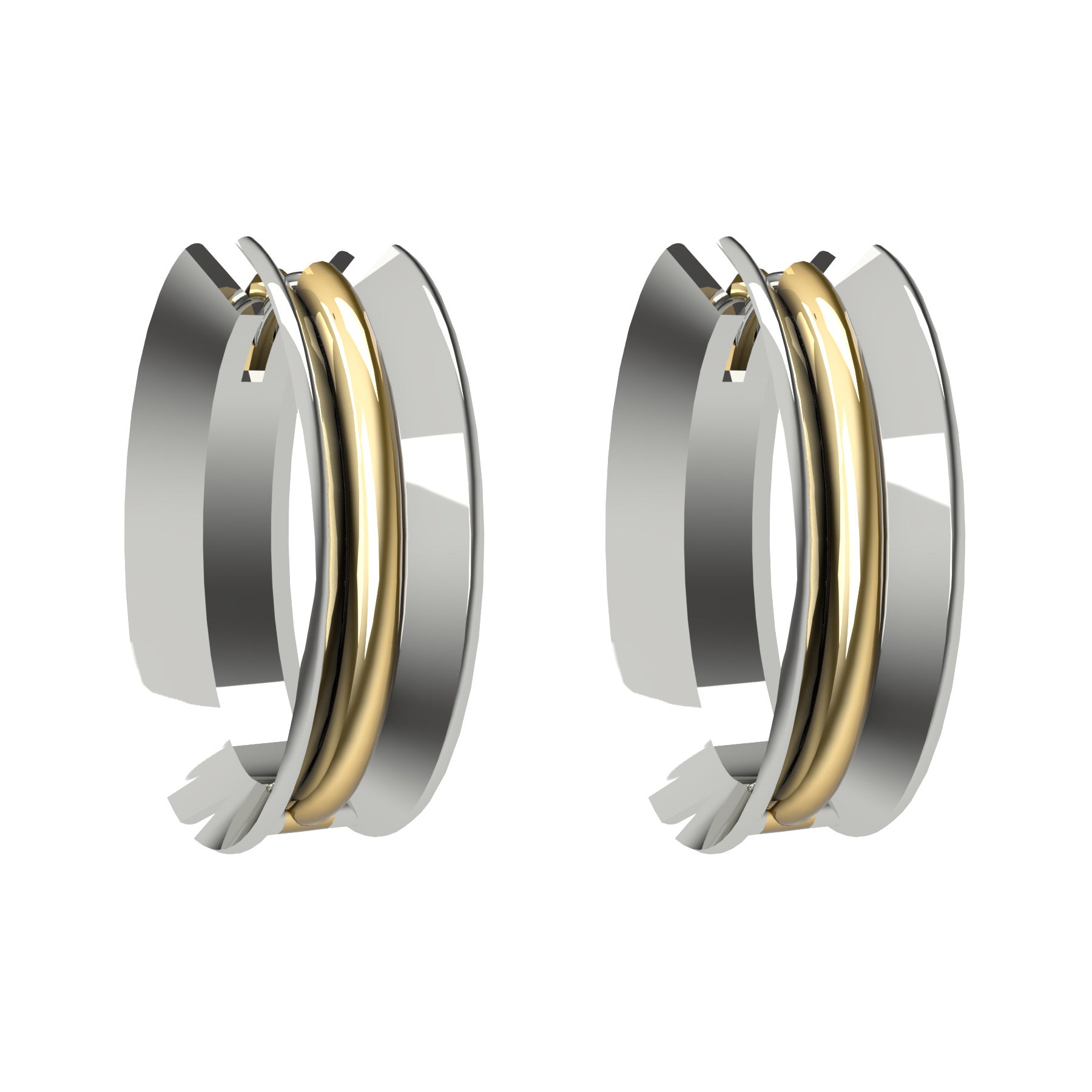 bobo oval earrings, 18 K white and yellow gold, weight about 10,9 g (0.38 oz), size 23,5x13,8x8 mm 