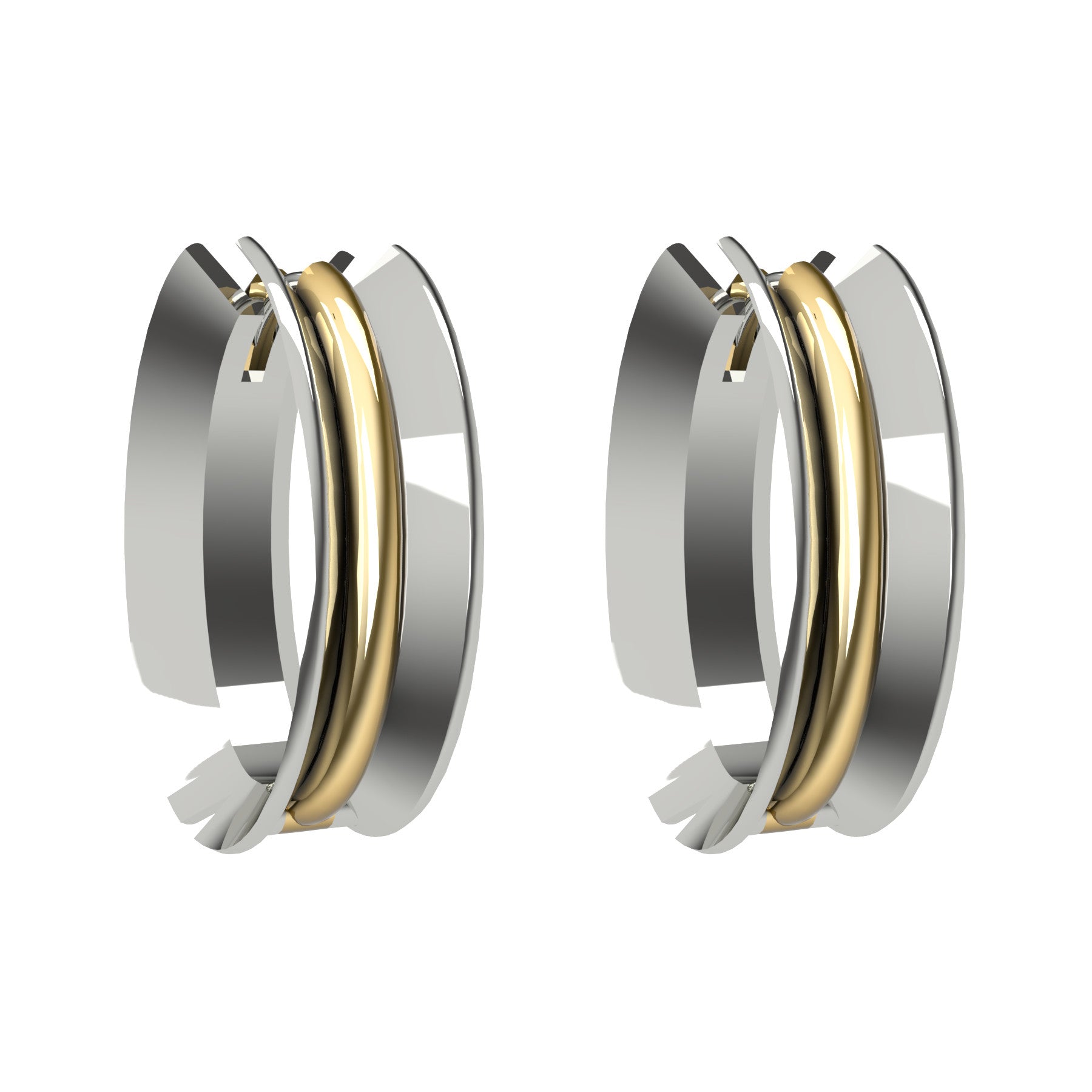 bobo oval earrings, 18 K white and yellow gold, weight about 10,9 g (0.38 oz), size 23,5x13,8x8 mm
