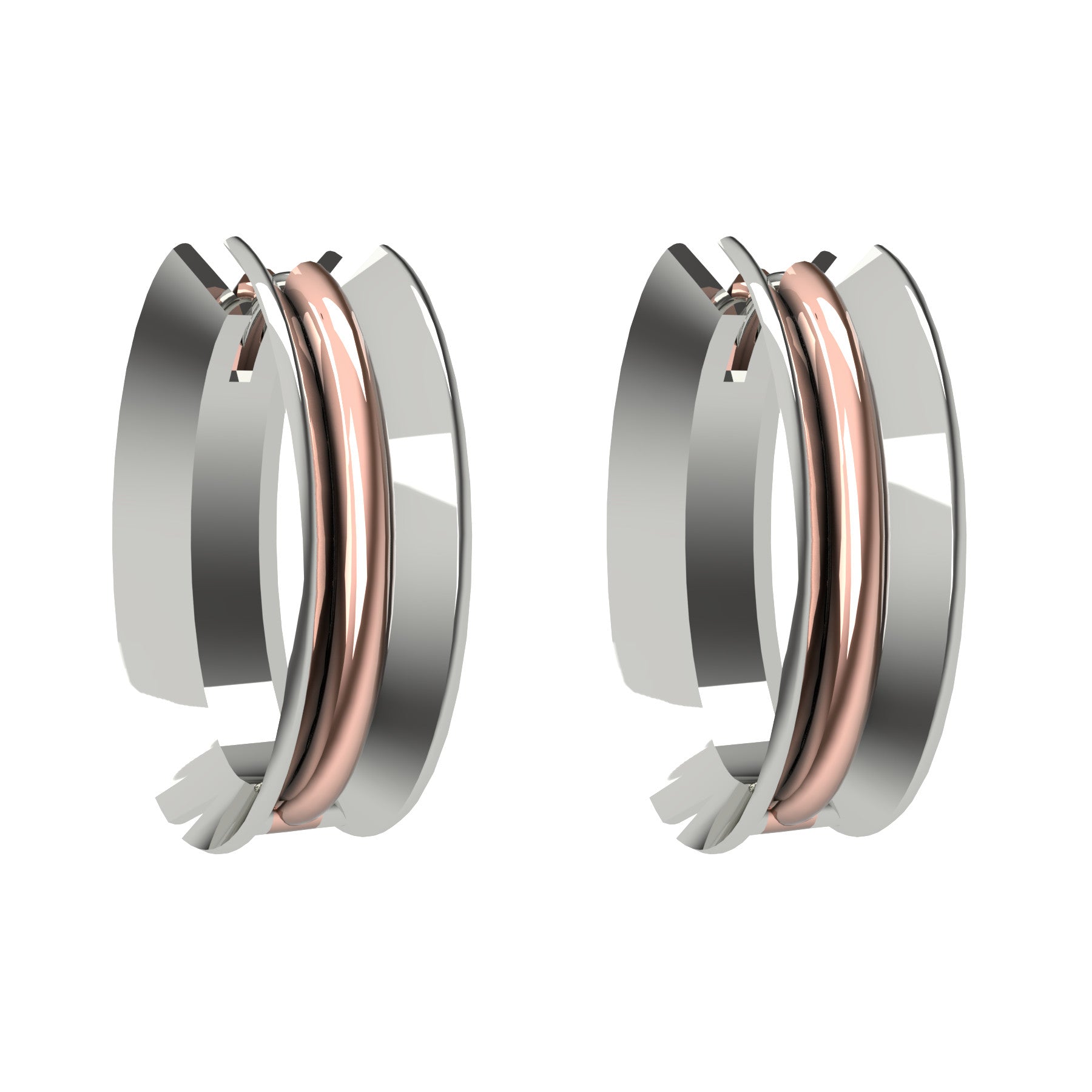 bobo oval earrings, 18 K white and pink gold, weight about 10,9 g (0.38 oz), size 23,5x13,8x8 mm 