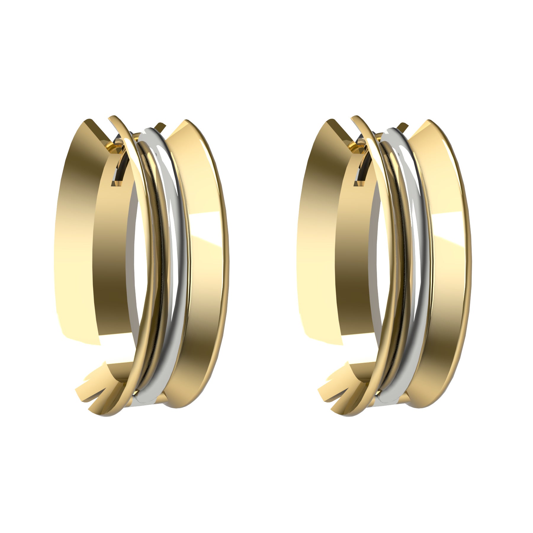 bobo oval earrings, 18 K yellow and white gold, weight about 10,6 g (0.37 oz), size 23,5x13,8x8 mm