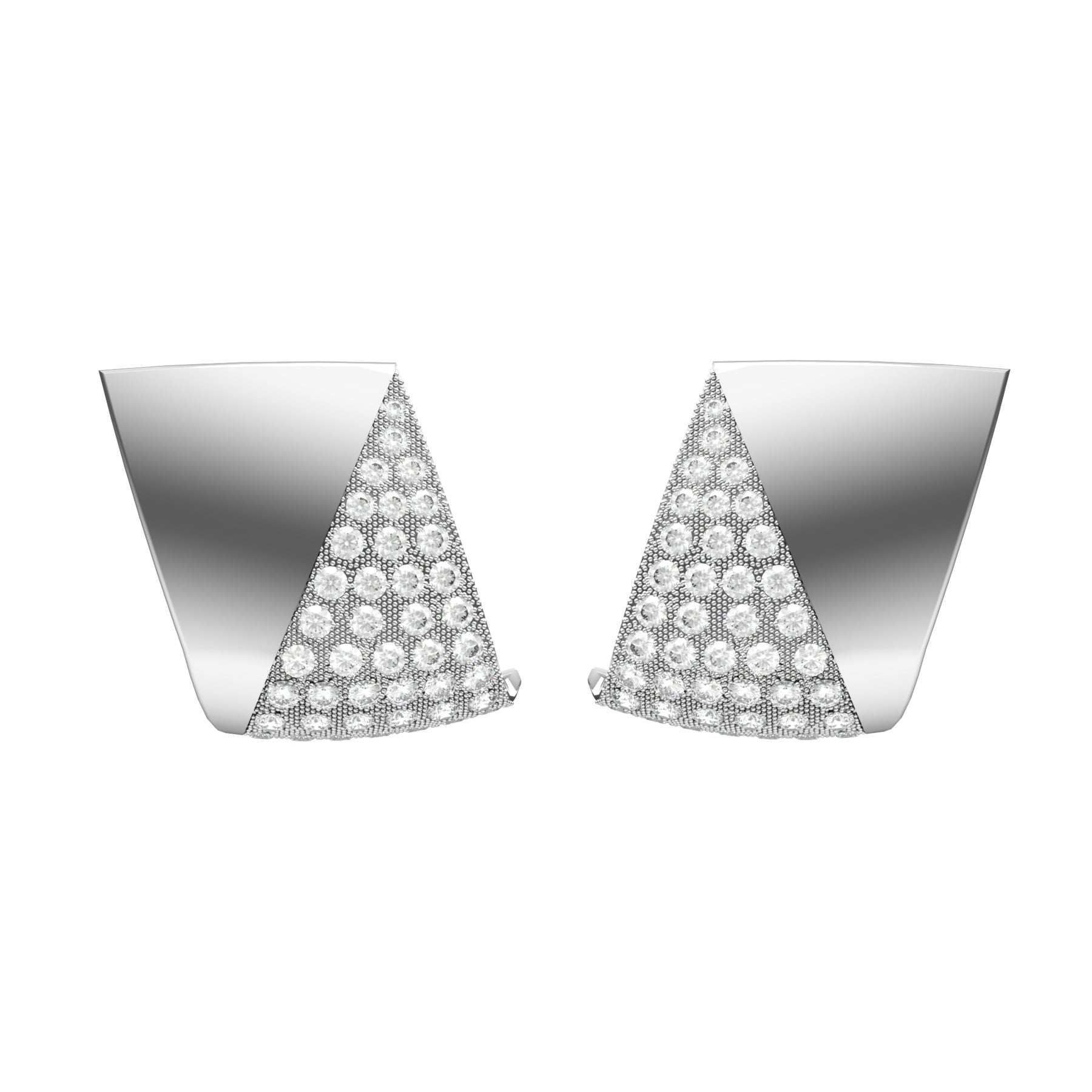 shield earrings, round natural diamonds, 18 K white gold, weight about 13,0 g. (0.46 oz) size 21,4x18,8x6,7 mm