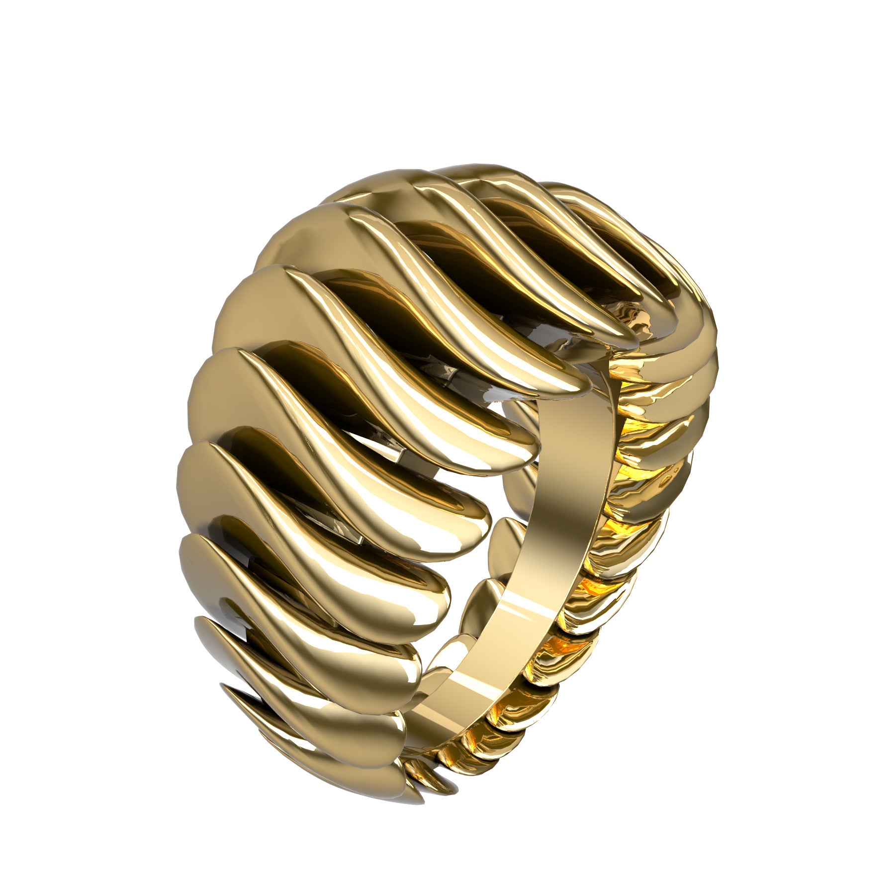 curvy ring, 18 K yellow gold, weight about 20,3 g. (0.71 oz), width 14,6 mm max