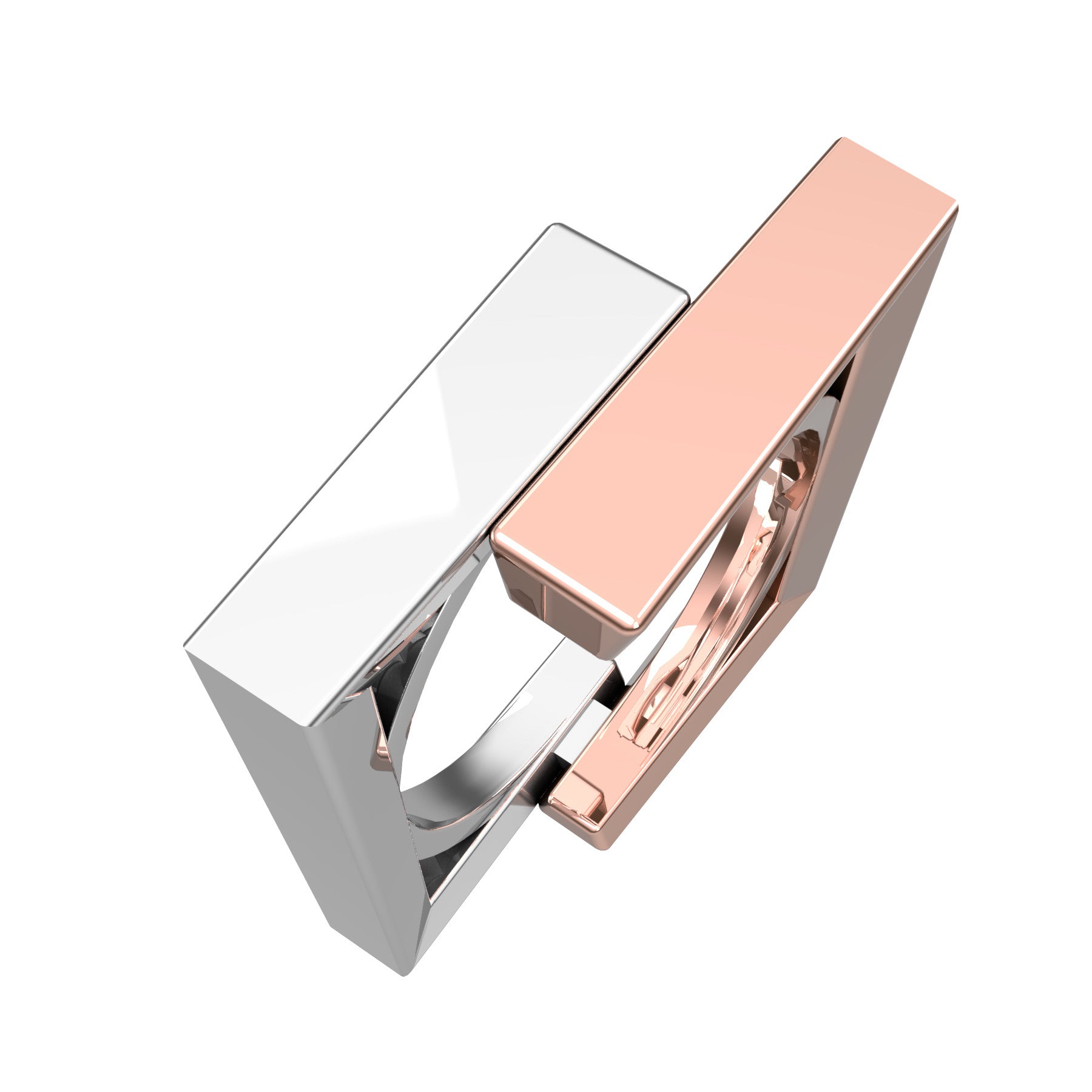 contrary ring, 18 K pink and white gold, weight about 13,8 g. (0.49 oz), width 9,5 mm max