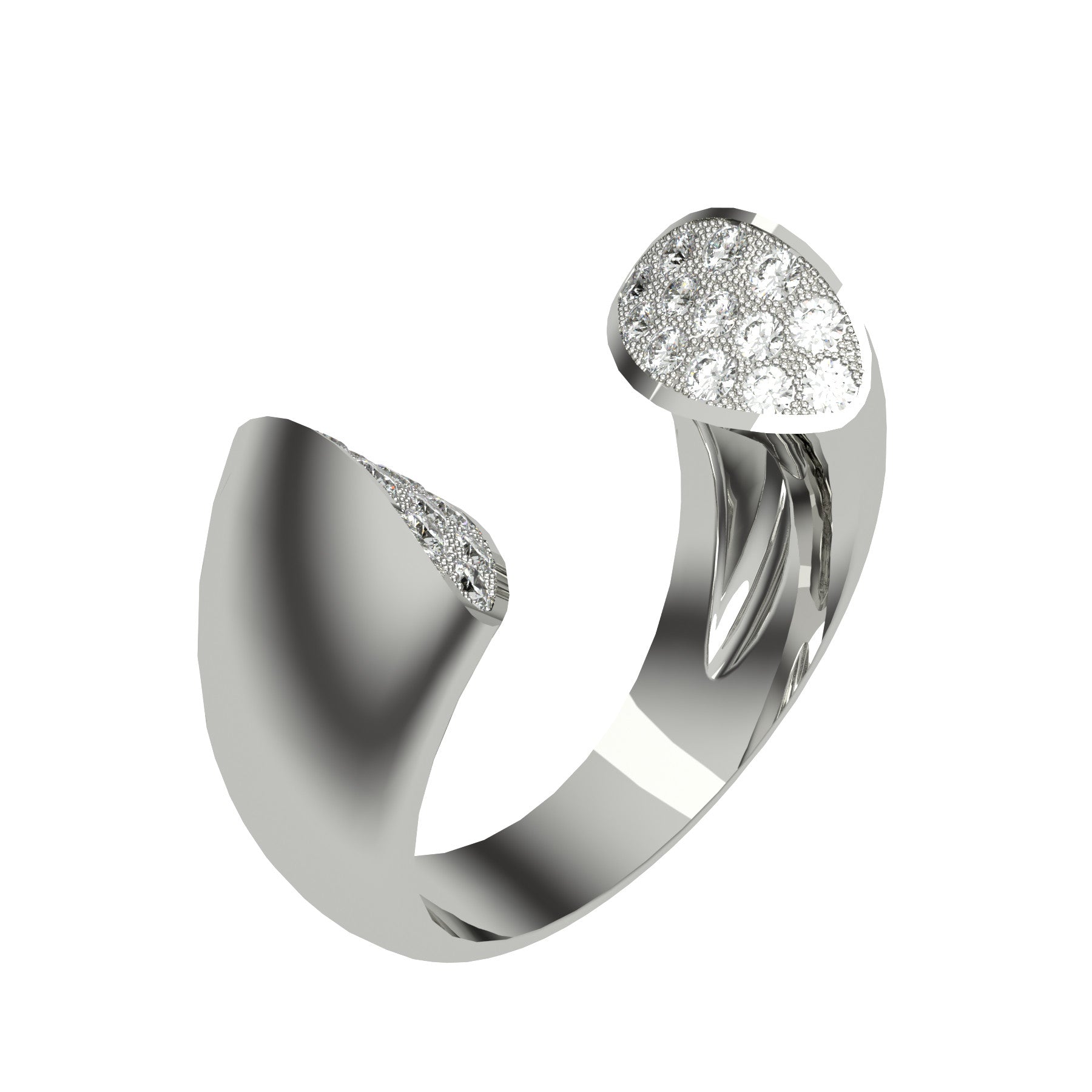 Open ellipse ring, 18 karat white gold , natural diamonds, weight about 11,50 g (0,40 oz),  width 10 mm