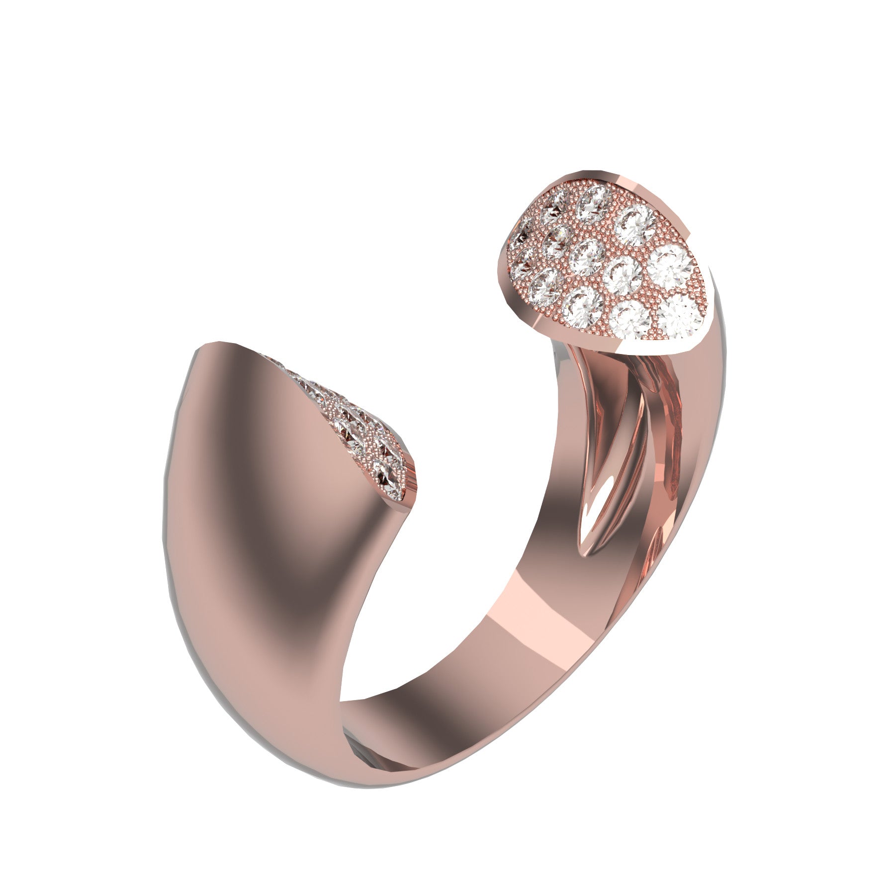 Open ellipse ring, 18 karat pink gold , natural diamonds, weight about 11,00 g (0,39 oz),  width 10 mm