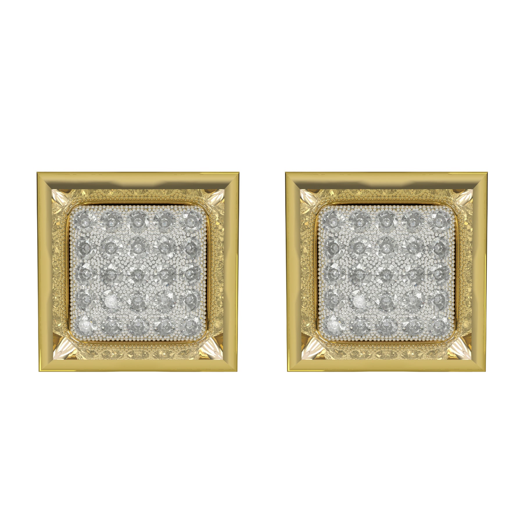 enviable earrings, 18 k yellow and white gold, 1,00 ct diamonds, each diamond 0,02 ct, width 15,5 mm