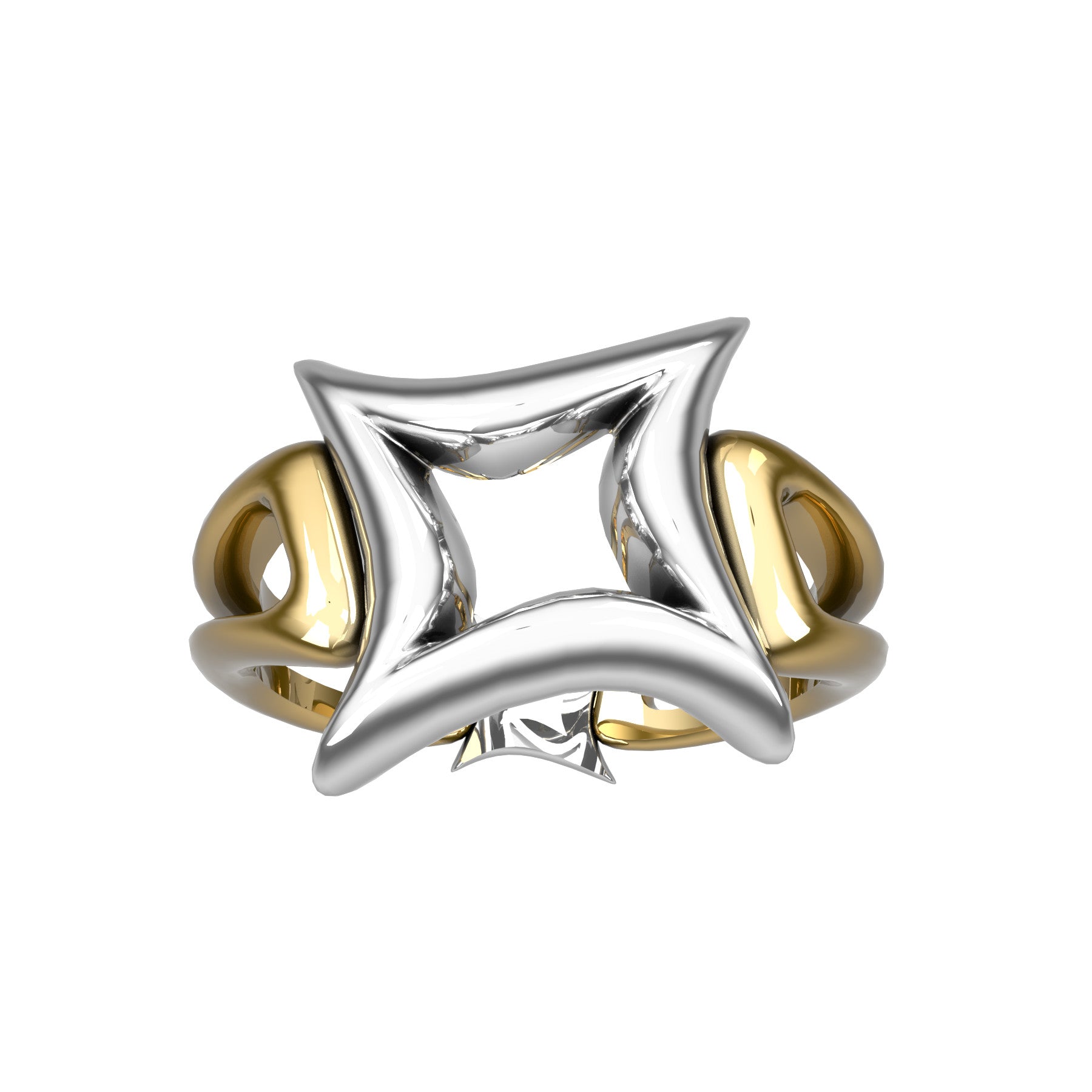 etoile bizarre ring, 18 K white and yellow gold, weight about 5,6 g. (0.20 oz), width 13,5 mm max