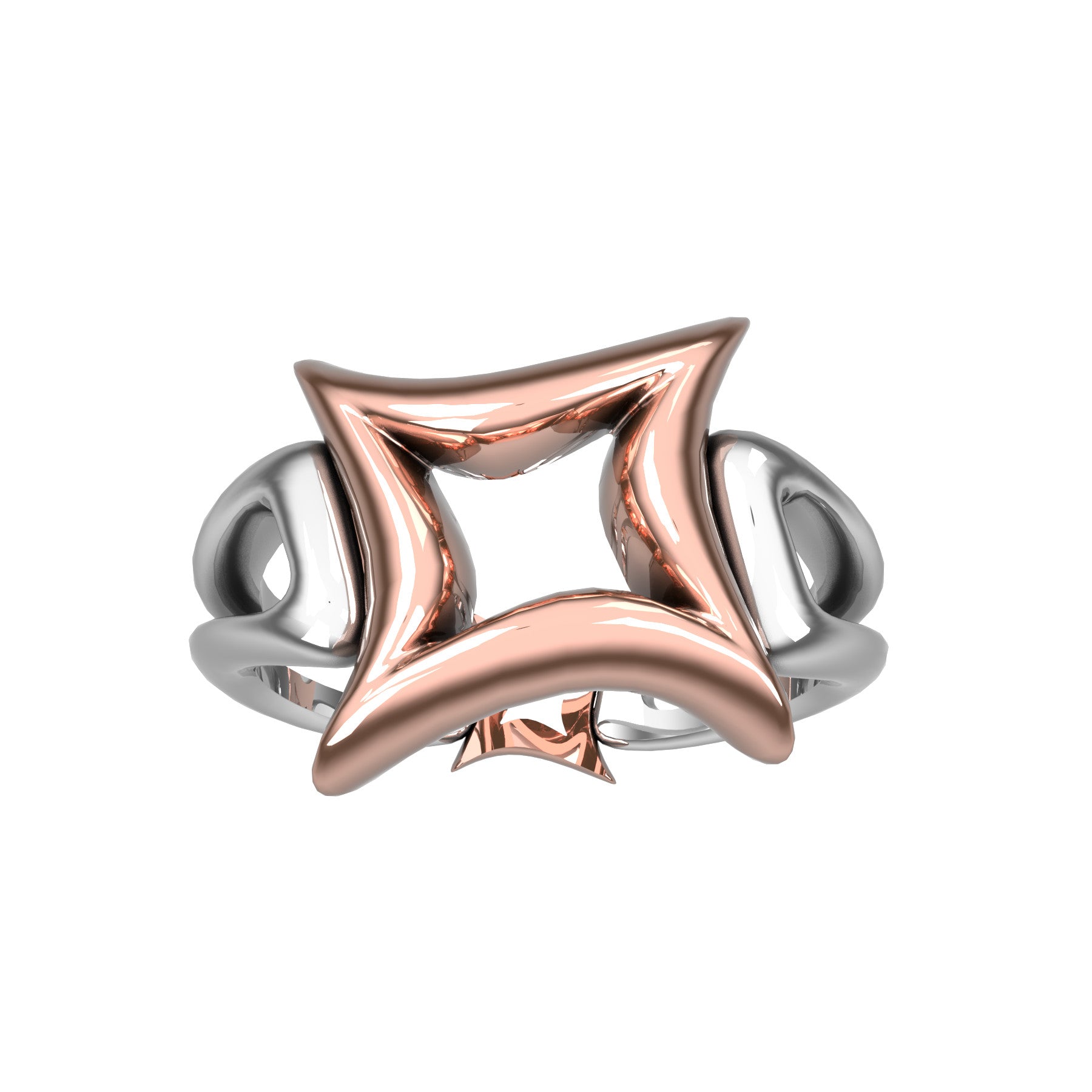 etoile bizarre ring, 18 K white and pink gold, weight about 5,6 g. (0.20 oz), width 13,5 mm max