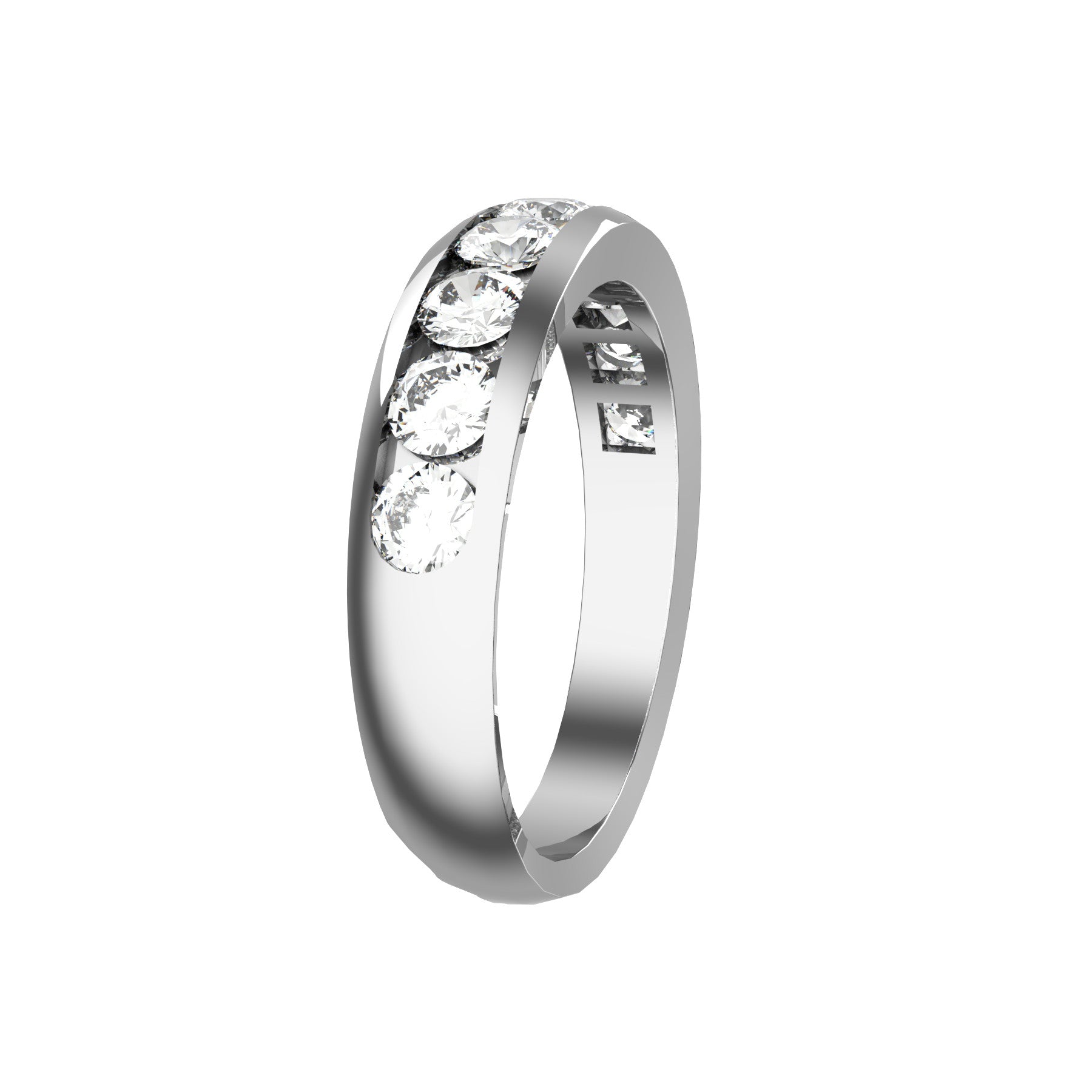 half wedding band, 18 k white gold, 0,10 ct round natural diamonds, weight about 4,70 g. (0.16 oz), width 4,70 mm