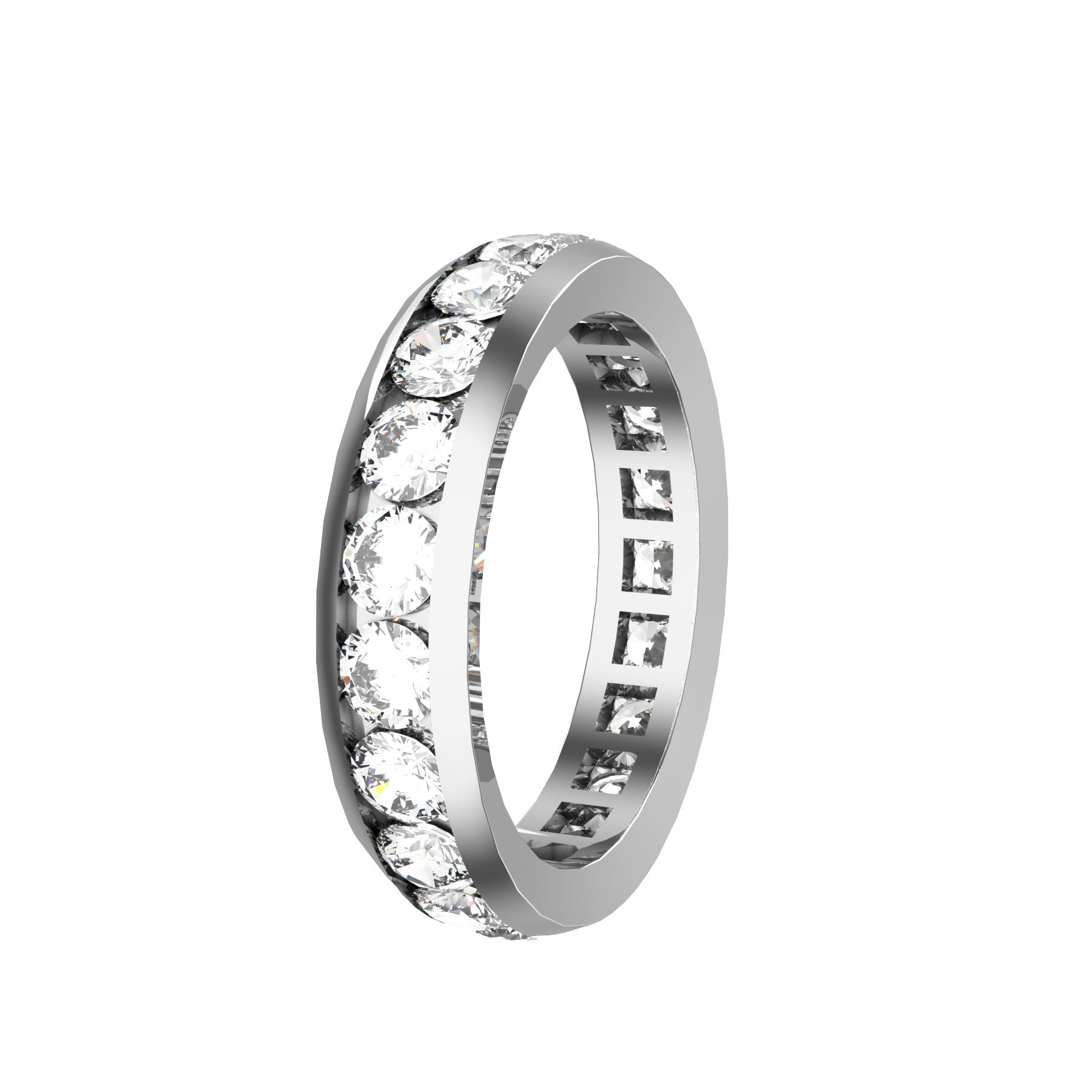 everlasting wedding band, 18 k white gold, 0,10 ct round natural diamonds, weight about 4,70 g. (0,16 oz), width 4,70 mm