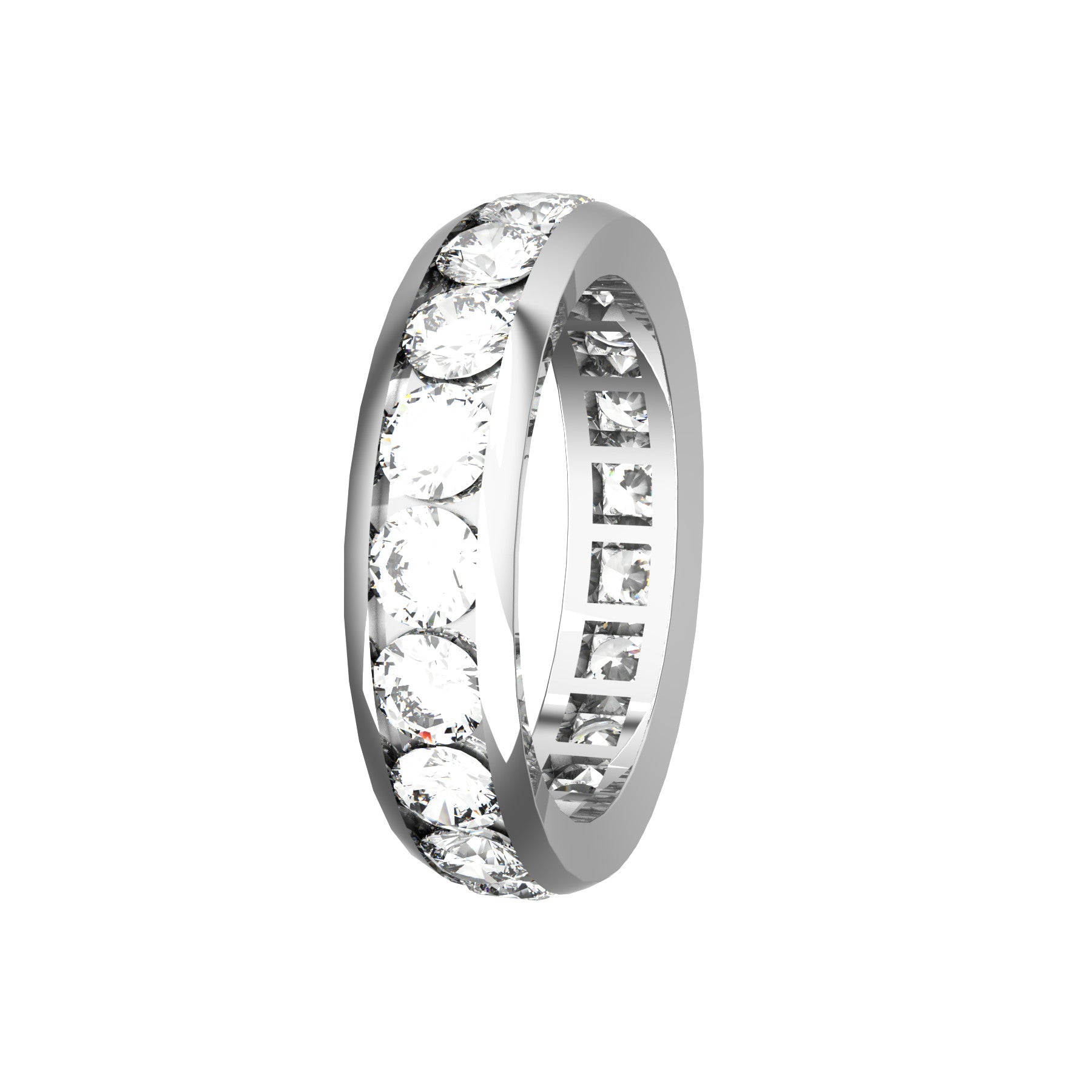everlasting wedding band, 18 k white gold, 0,13 ct round natural diamonds, weight about 4,90 g. (0,17 oz), width 5,00 mm