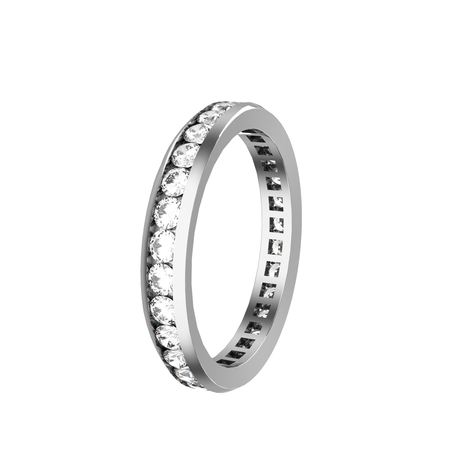 everlasting wedding band, 18 k white gold, 0,03 ct round natural diamonds, weight about 2,60 g. (0,09 oz), width 3,20 mm