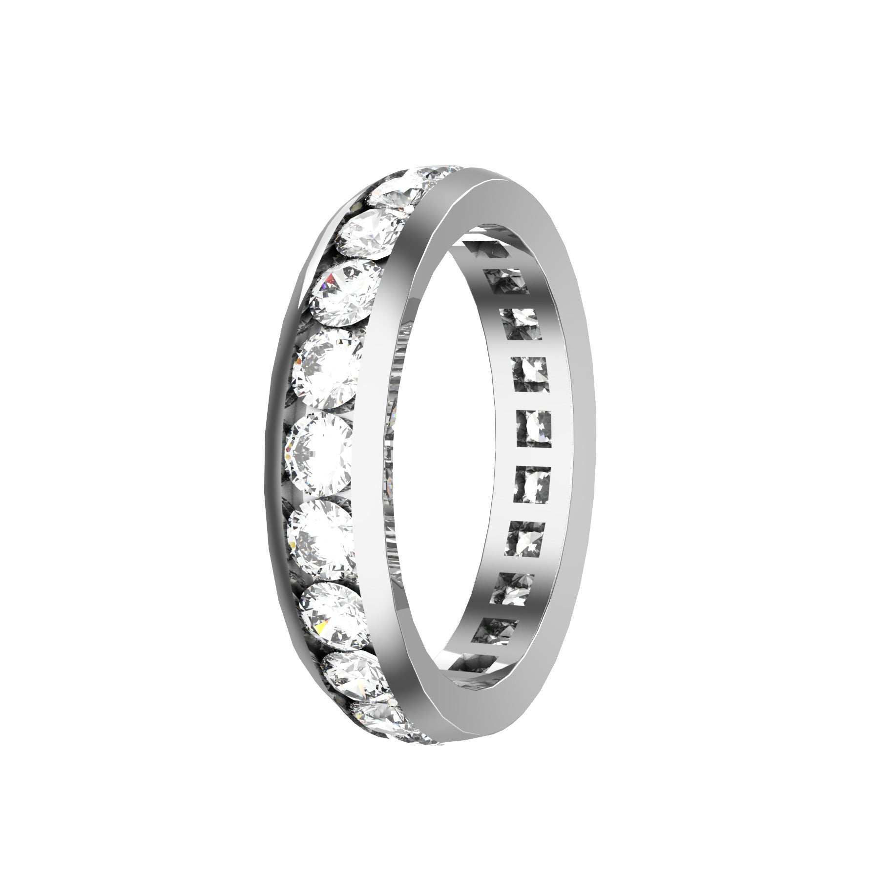 everlasting wedding band, 18 k white gold, 0,07 ct round natural diamonds, weight about 3,90 g. (0,14 oz), width 4,20 mm