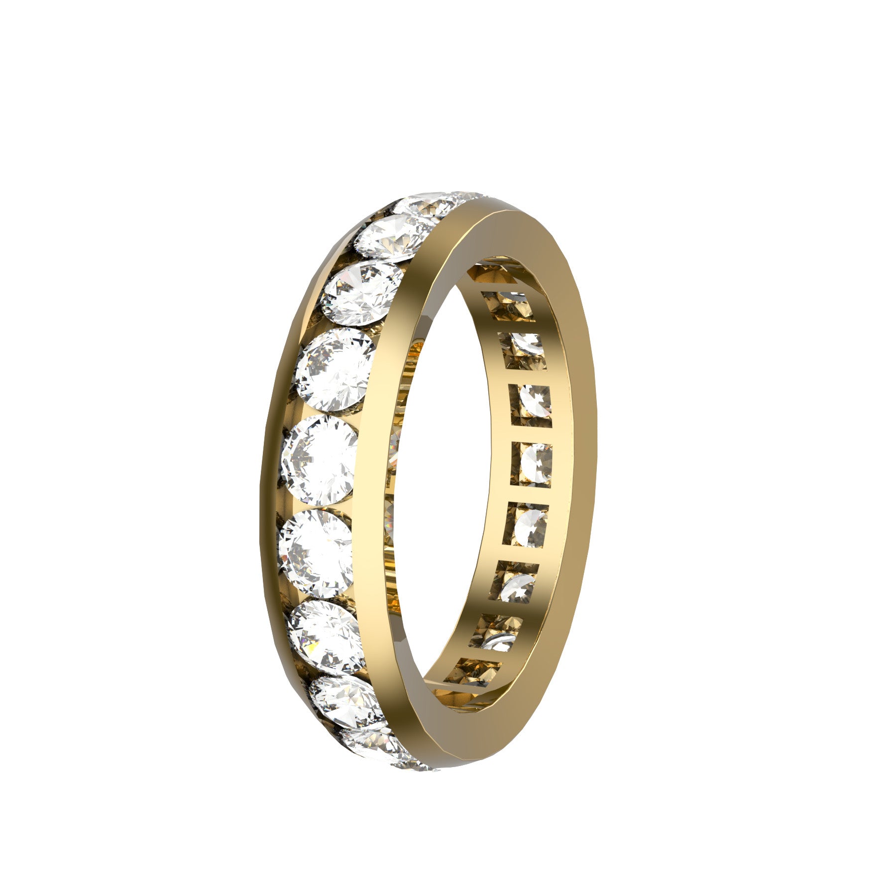 everlasting wedding band, 18 k yellow gold, 0,10 ct round natural diamonds, weight about 4,70 g. (0,16 oz), width 4,70 mm