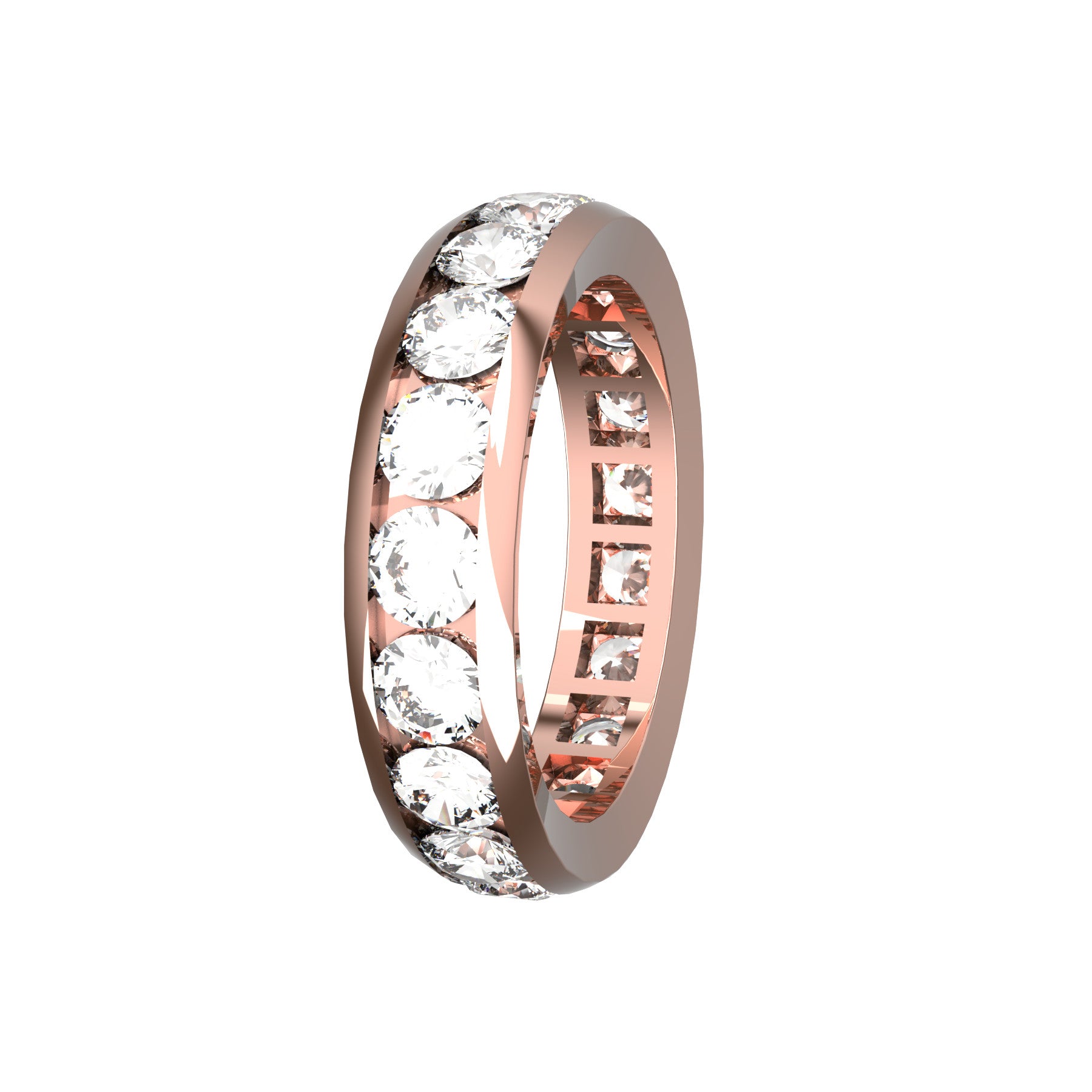 everlasting wedding band, 18 k pink gold, 0,13 ct round natural diamonds, weight about 4,90 g. (0,17 oz), width 5,00 mm