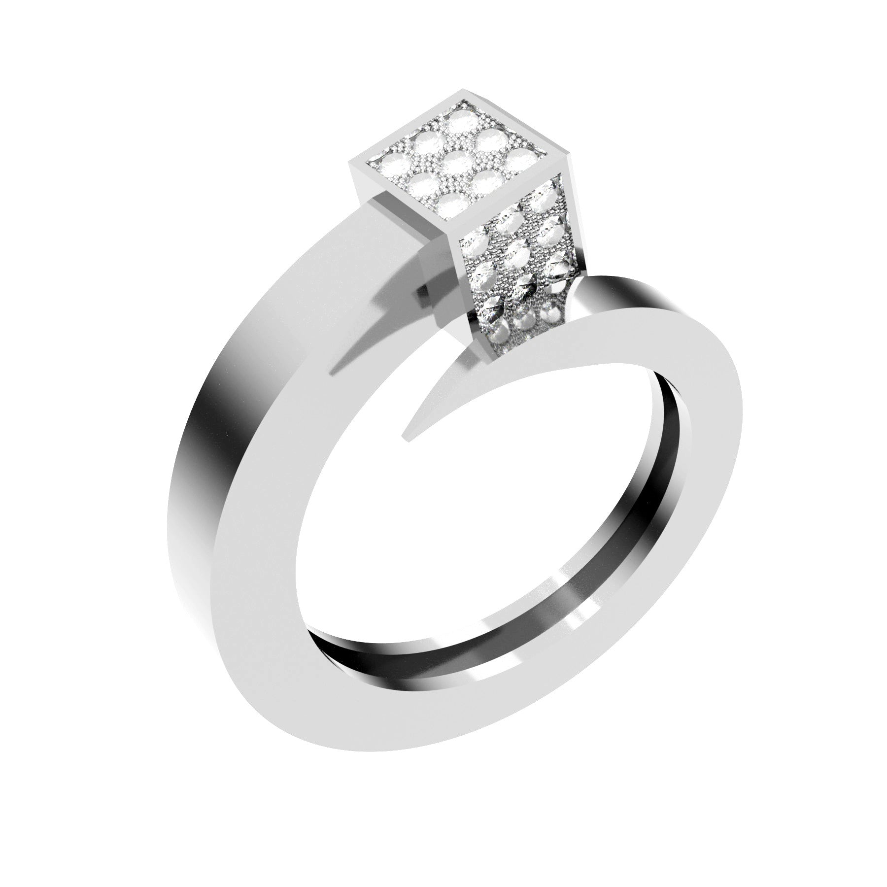 Lucky nail ring, for man,18 k white gold, weight about 8,00 g (0,28 oz), 31 round natural diamonds, width 8,70 mm