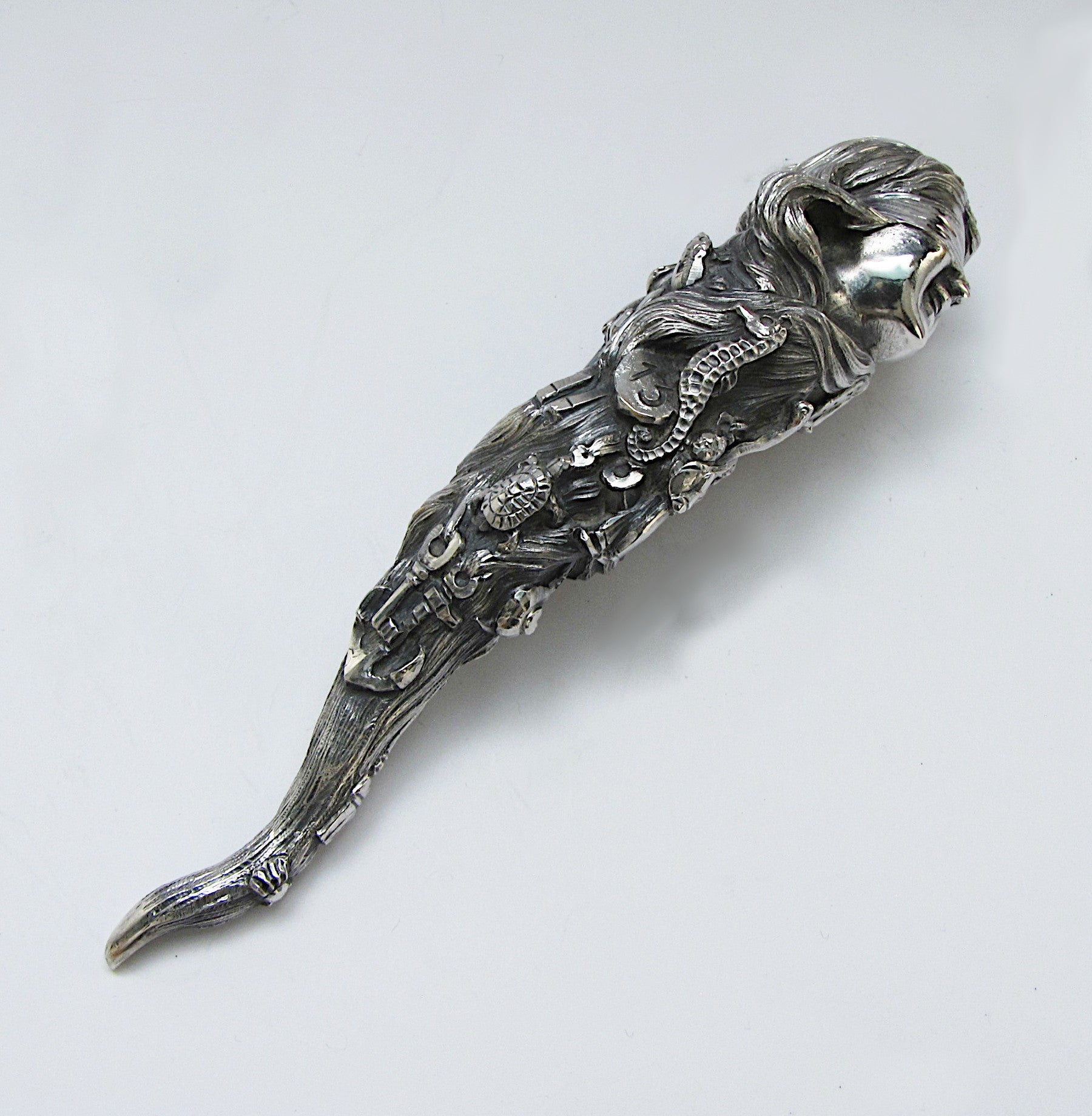 Blindfolded fortune horn and all other symbols of luck, Big, silver, weight about 125 g. (4.41 oz), length 130 mm