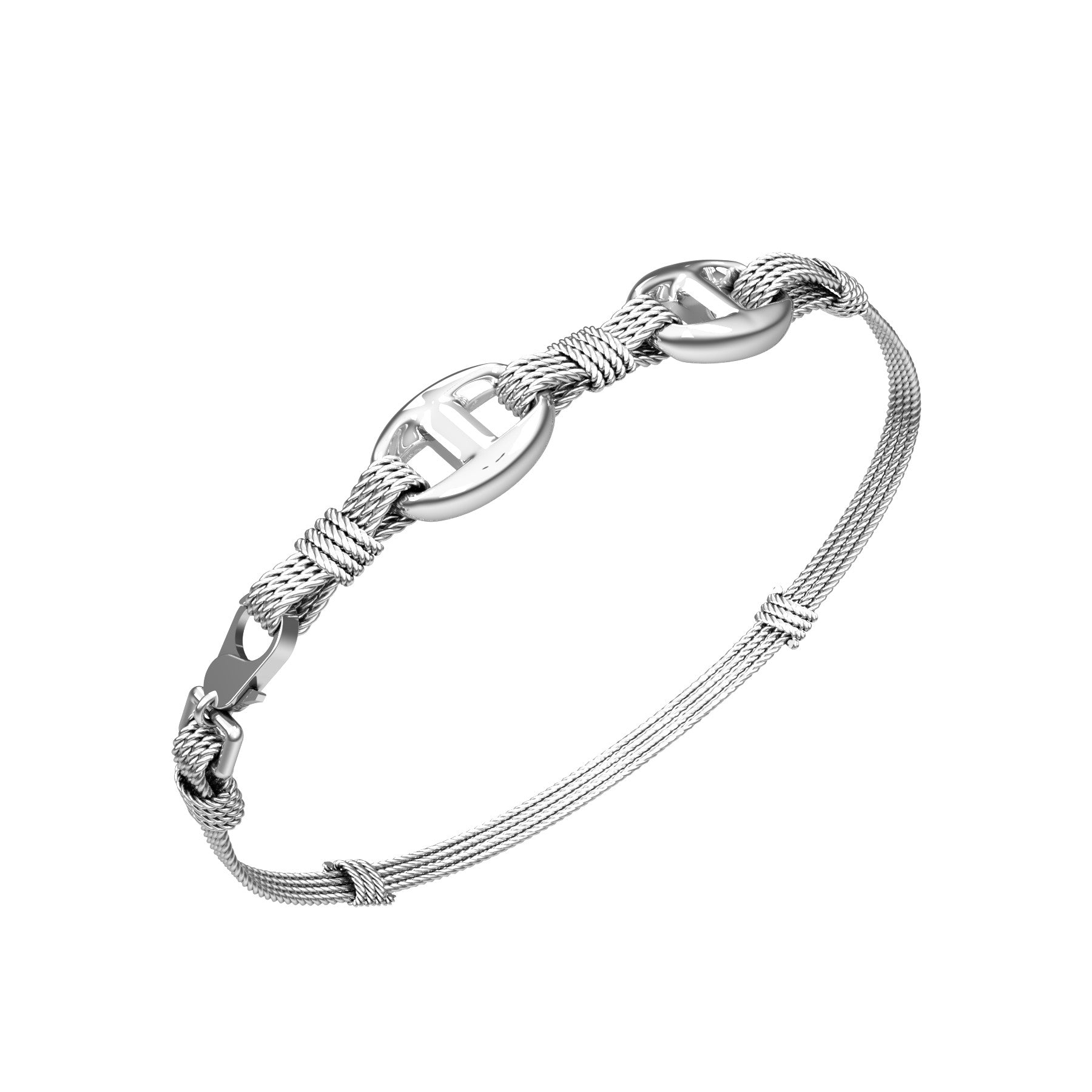 marine links and ropes bracelet, sterling silver, weight about 9,50 g (0,34 oz),  width 15 mm
