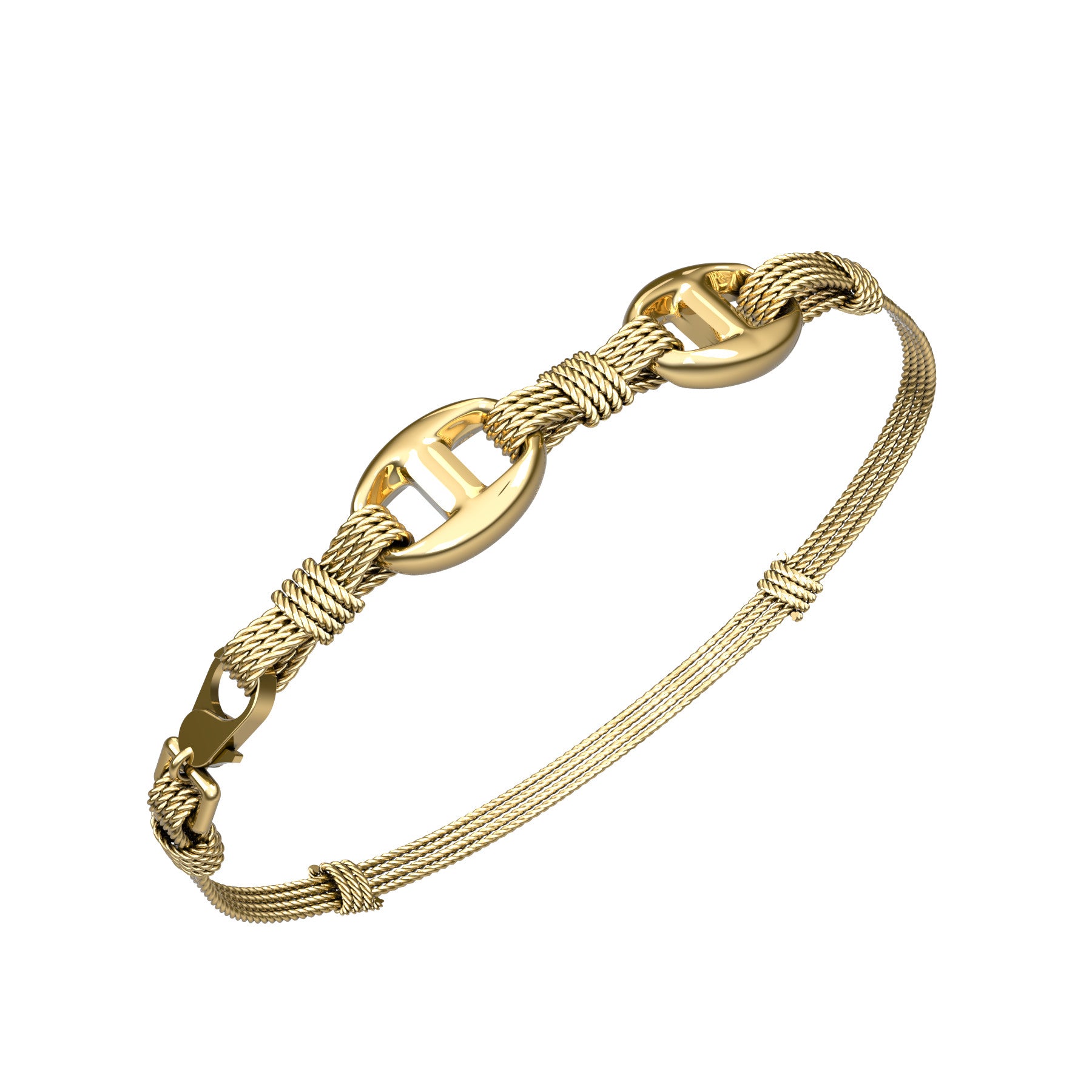 marine links and ropes bracelet, 18 K yellow god, weight about 14,50 g (0,51 oz),  width 15 mm