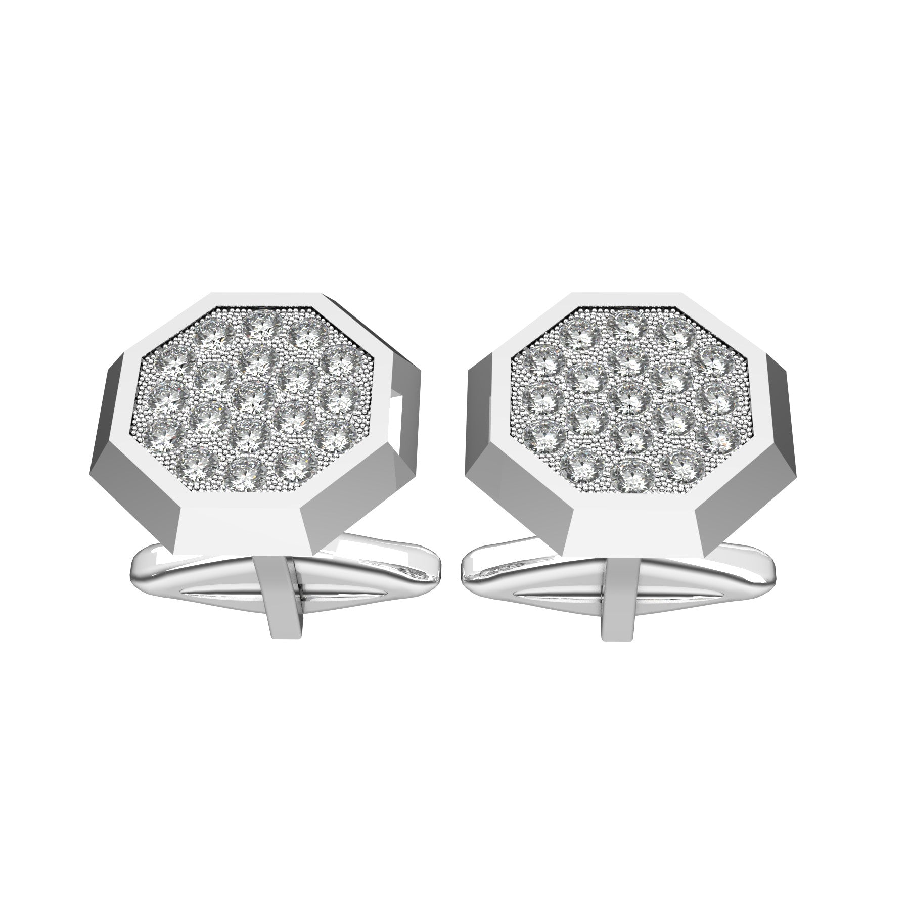 octagonal cufflinks, round natural diamonds 18 k white gold, weight about 10,8 g. (0.38 oz), size 15,2x15,2x2,00 mm