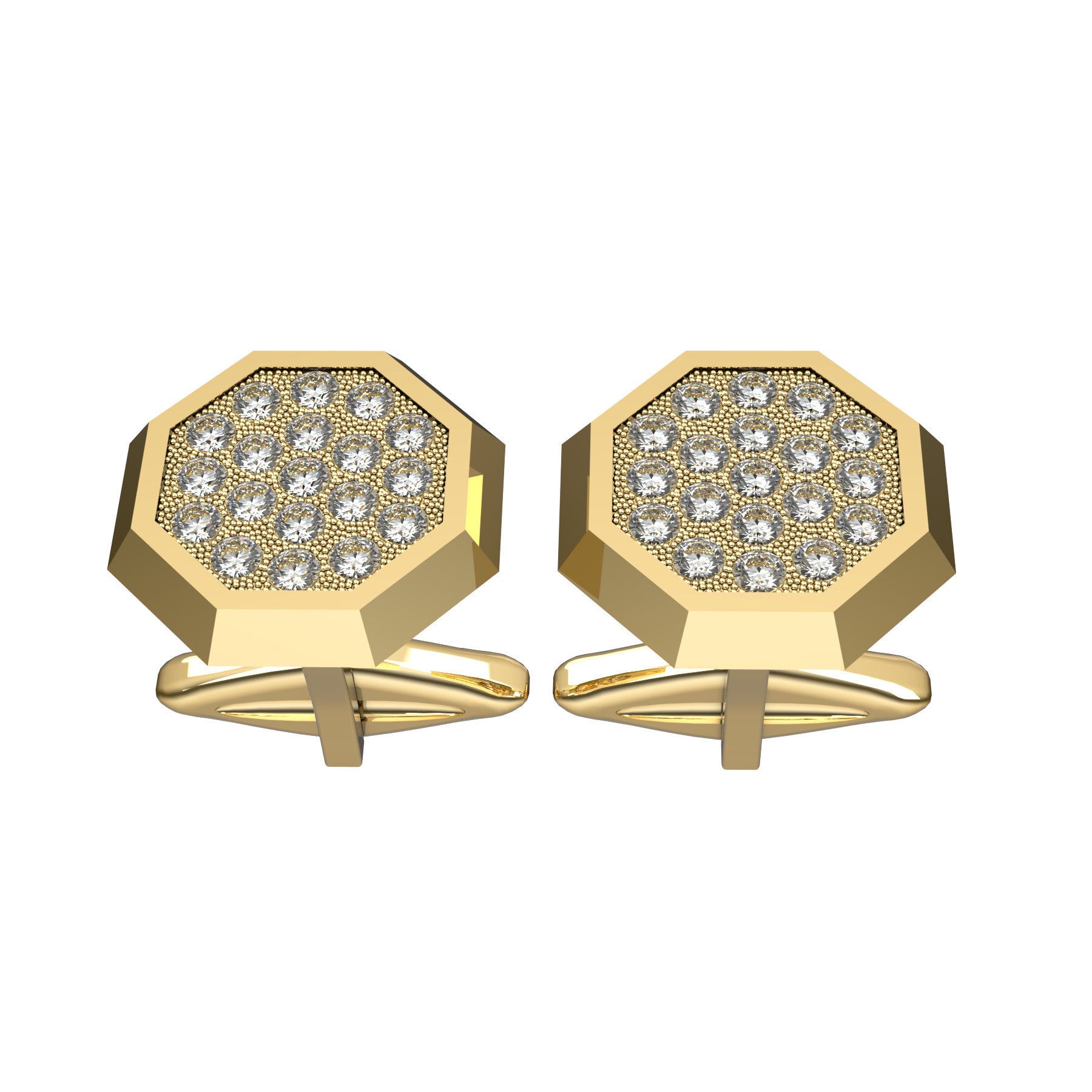 octagonal cufflinks, round natural diamonds 18 k yellow gold, weight about 10,0 g. (0.35 oz), size 15,2x15,2x2,00 mm