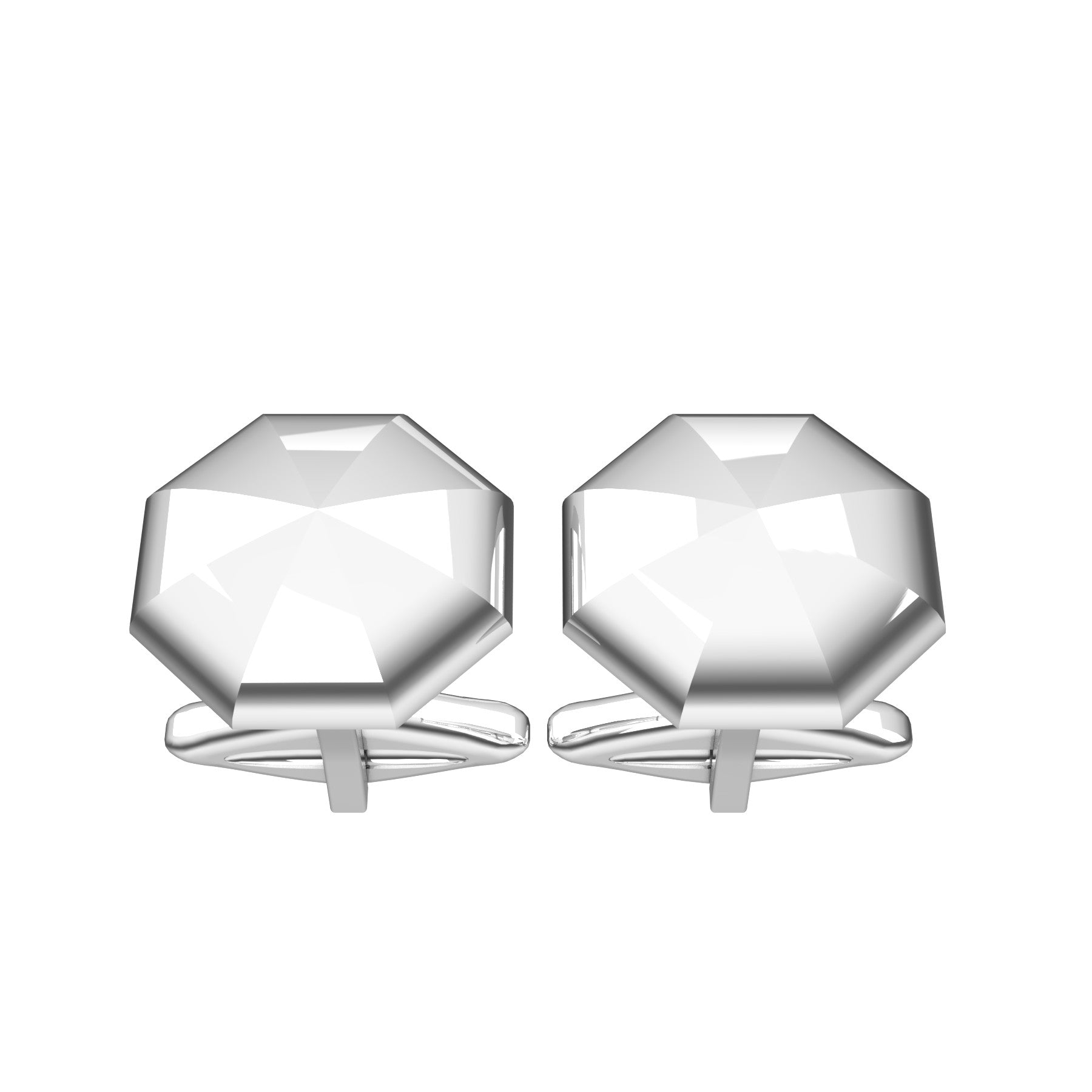 domed octagonal cufflinks, 18 k white gold,  weight about 12,0 g. (0.42 oz), size 15,2x15,2x4,00 mm