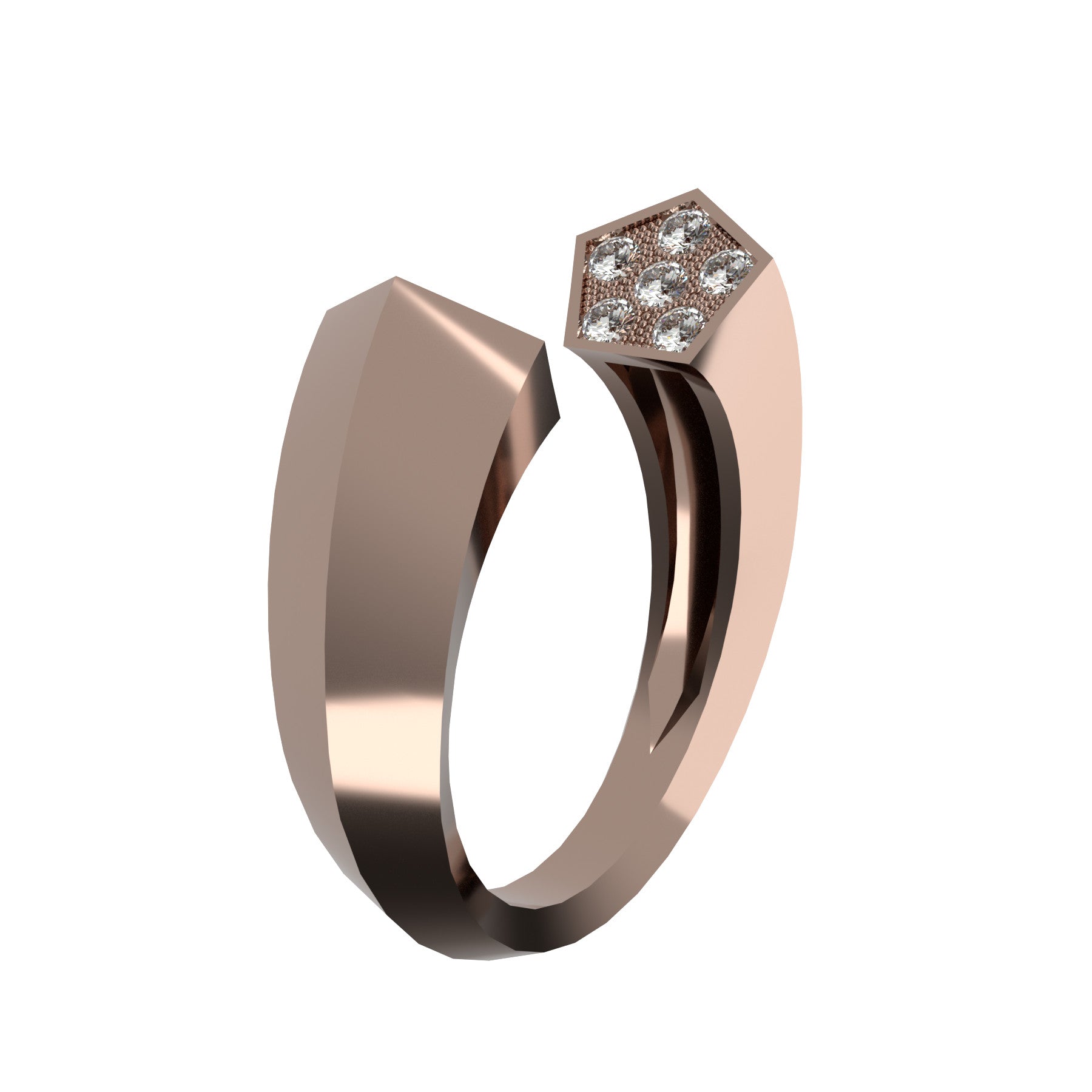 Open pentagonal ring, 18 k pink gold, natural diamonds, weight about 6,0 g (0,21 oz), width 7,1 mm
