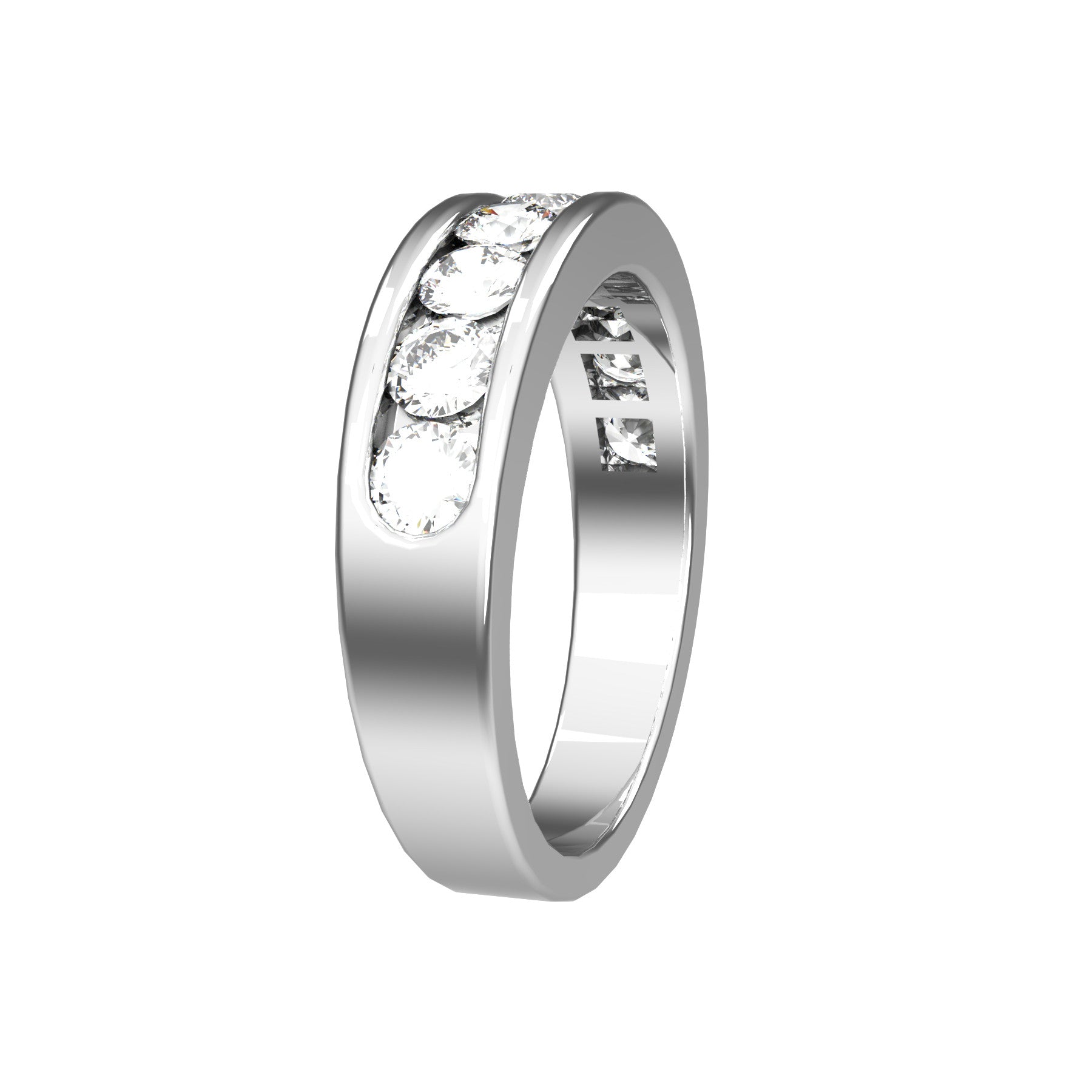 perpetual half wedding ring , 18 K white gold, 0,10 ct round natural diamond, weight about 5,3 g. (0.18 oz), width 5,20 mm