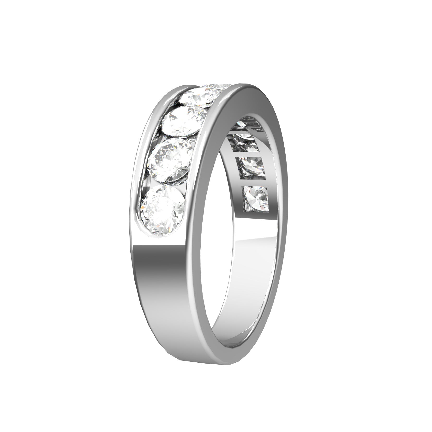 perpetual half wedding ring , 18 K white gold, 0,13 ct round natural diamond, weight about 5,6 g. (0.20 oz), width 5,40 mm