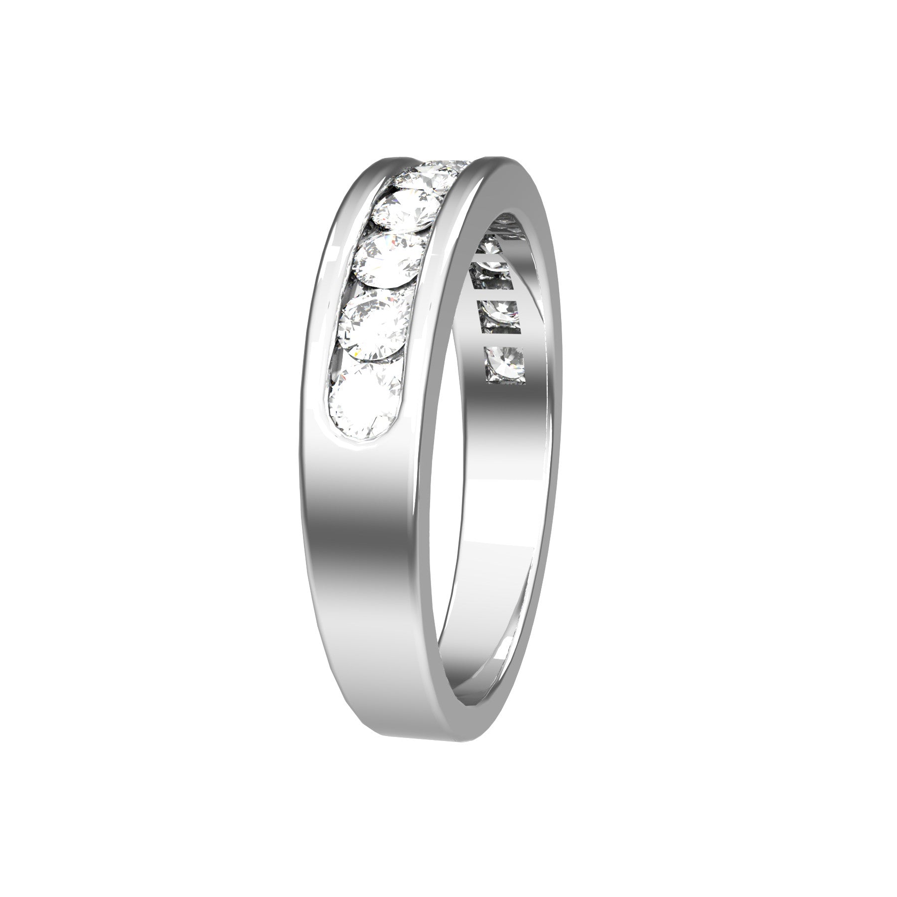 perpetual half wedding ring, 18 K white gold, 0,05 ct round natural diamond, weight about 4,1 g. (0.14 oz), width 4,50 mm