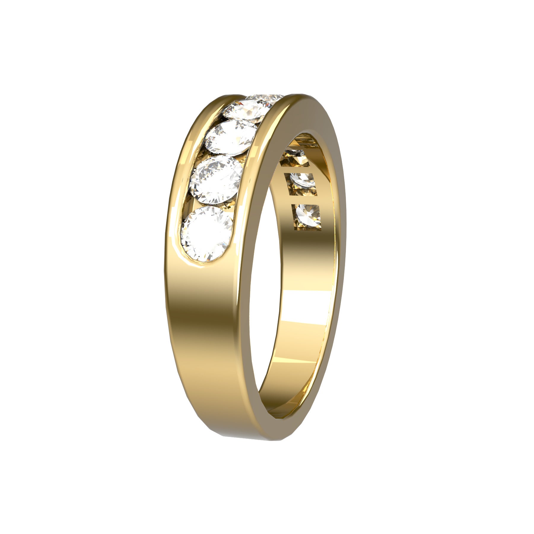 perpetual half wedding ring , 18 K yellow gold, 0,10 ct round natural diamond, weight about 5,3 g. (0.18 oz), width 5,20 mm
