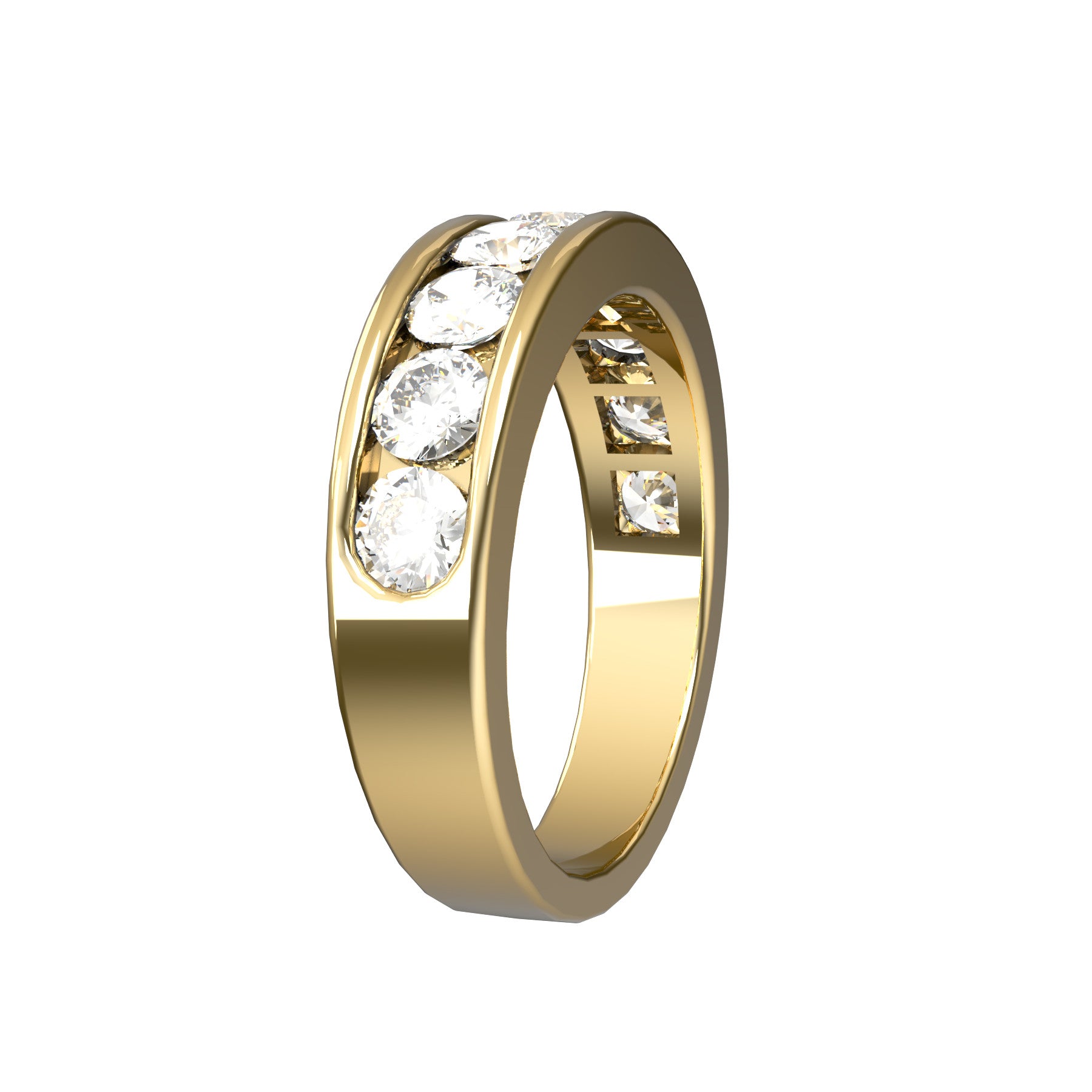 perpetual half wedding ring , 18 K yellow gold, 0,13 ct round natural diamond, weight about 5,6 g. (0.20 oz), width 5,40 mm