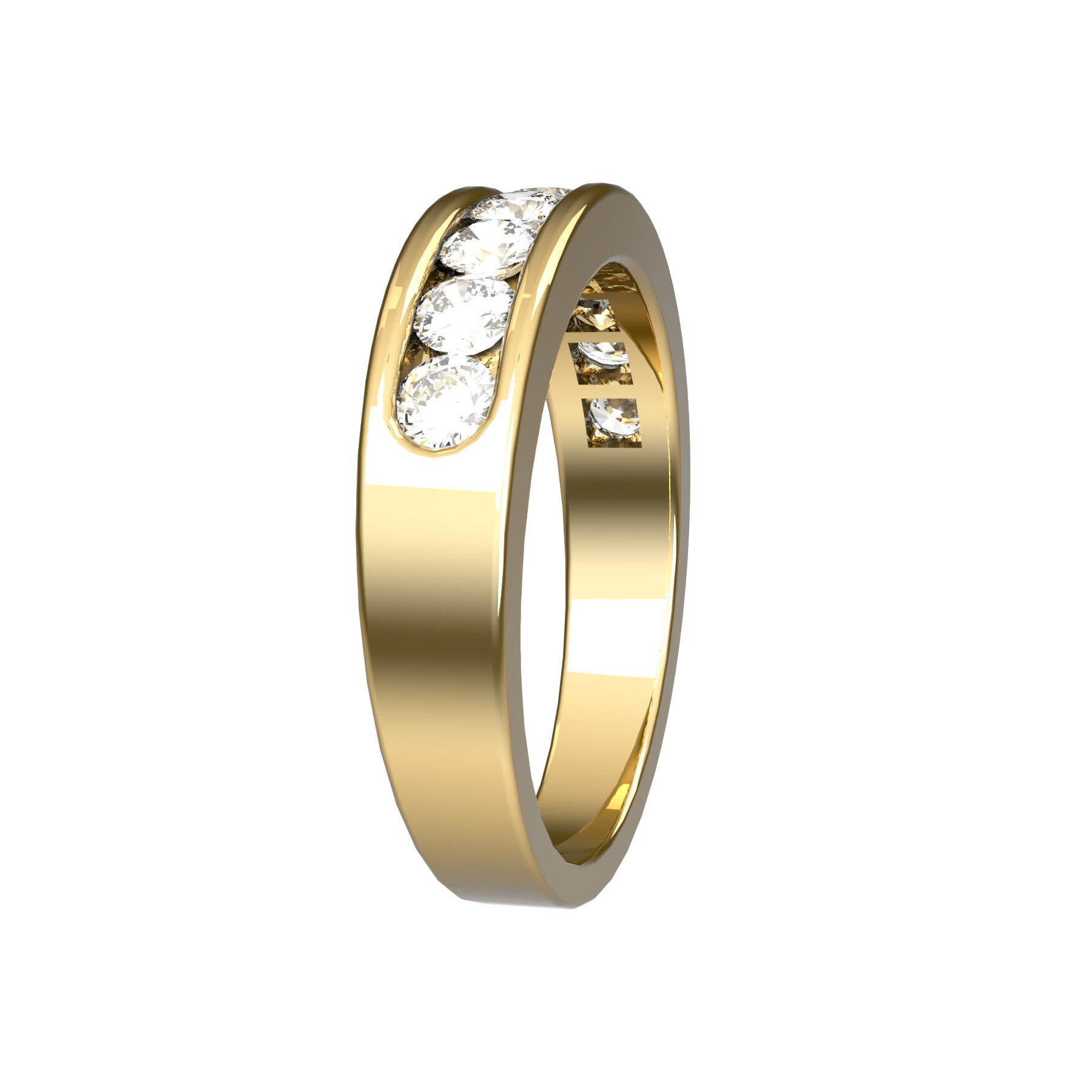 perpetual half wedding ring, 18 K yellow gold, 0,07 ct round natural diamond, weight about 4,5 g. (0.16 oz), width 4,70 mm