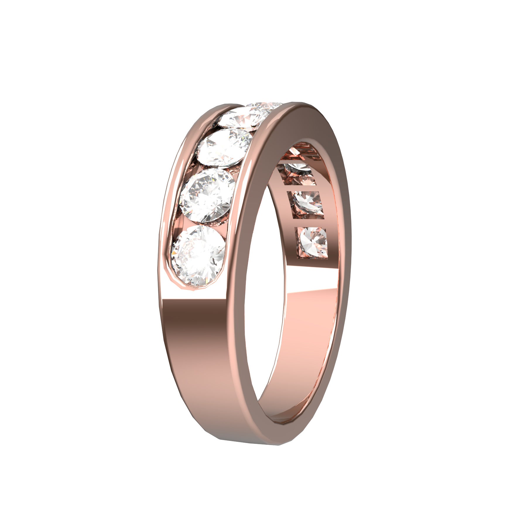 perpetual half wedding ring , 18 K pink gold, 0,13 ct round natural diamond, weight about 5,6 g. (0.20 oz), width 5,40 mm