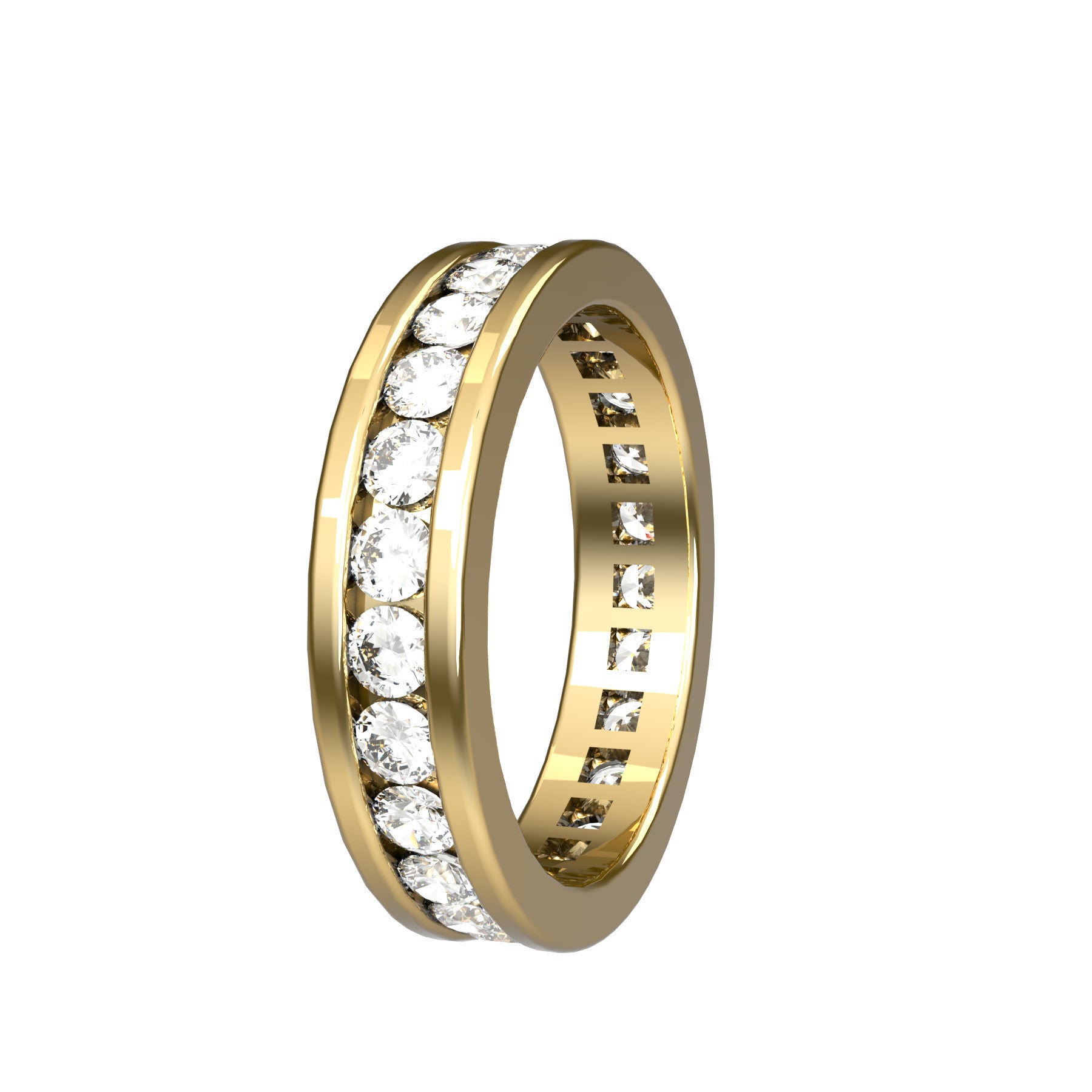 perpetual wedding ring, 18 K yellow gold, 0,05 ct round natural diamond, weight about 4,8 g. (0.17 oz), width 4,50 mm