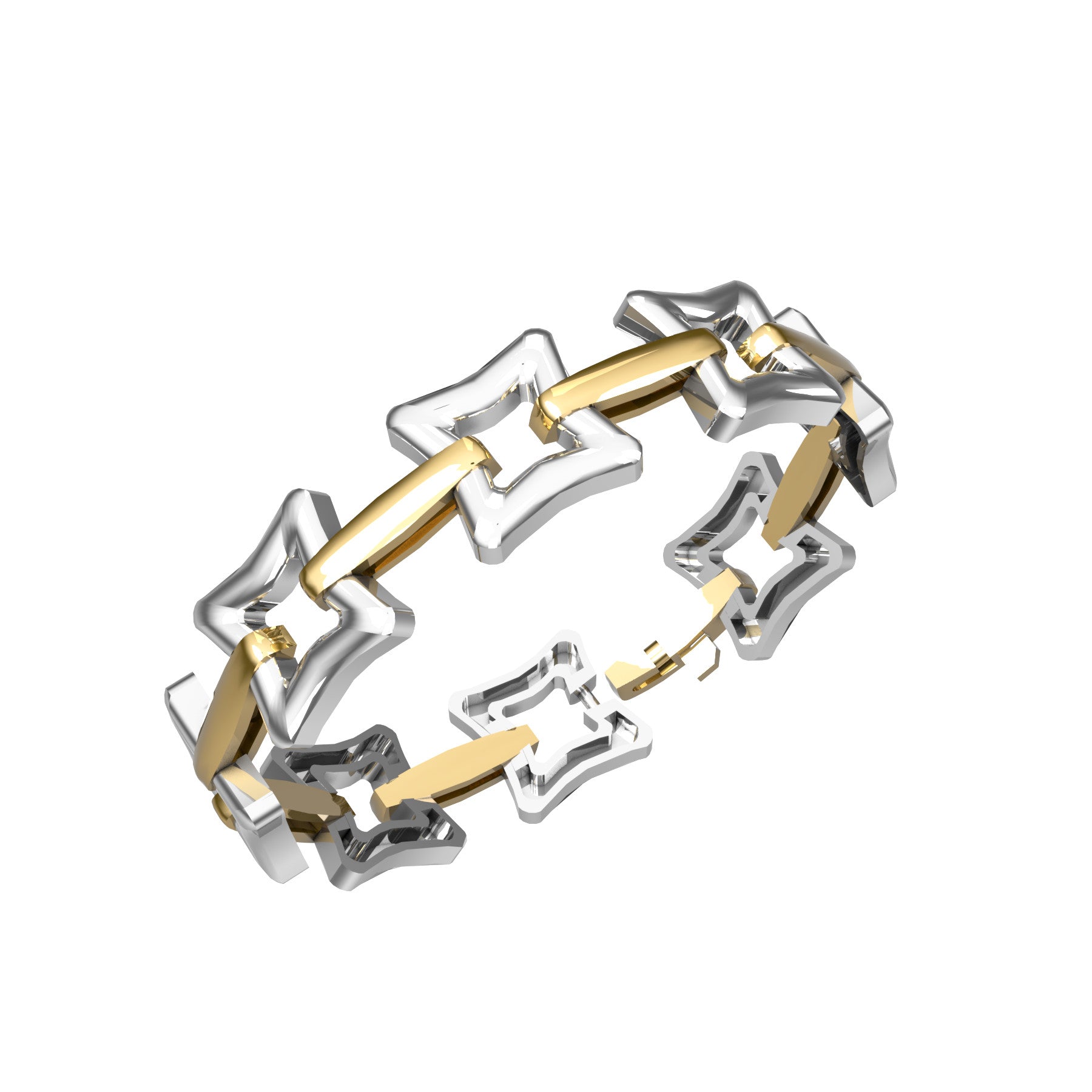 bevelled square link bracelet, 18 K white and yellow gold, widht 13 mm