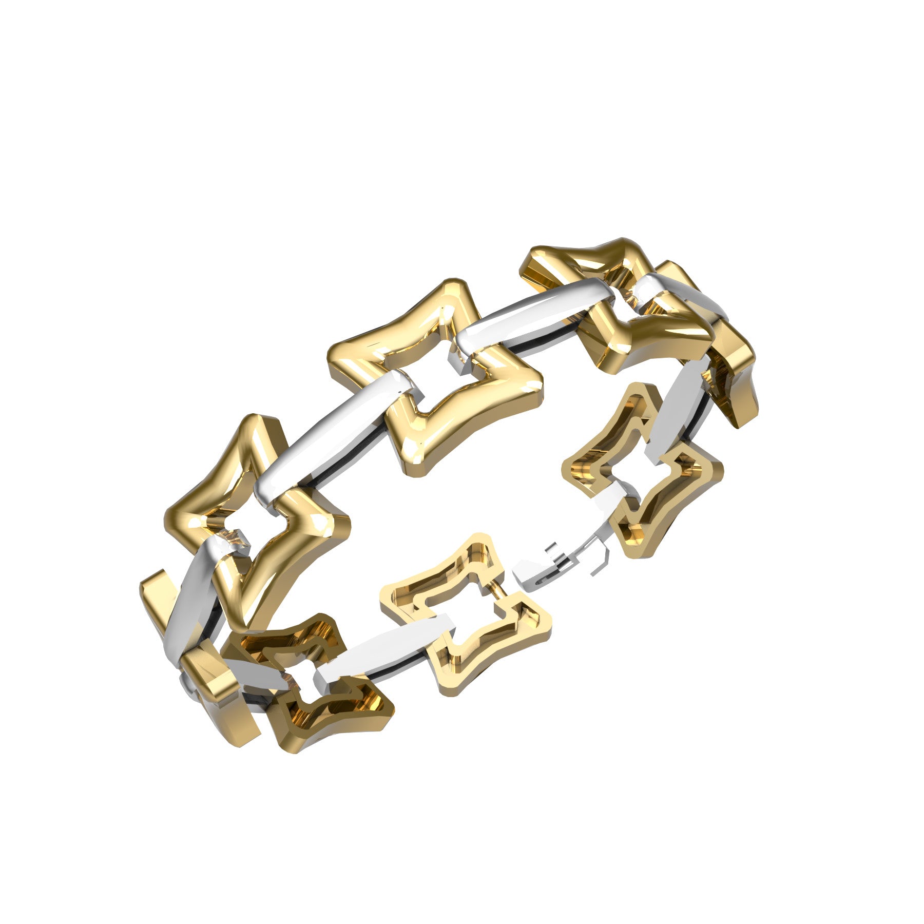 beveled square link bracelet, 18 K yellow and white gold, width 13 mm