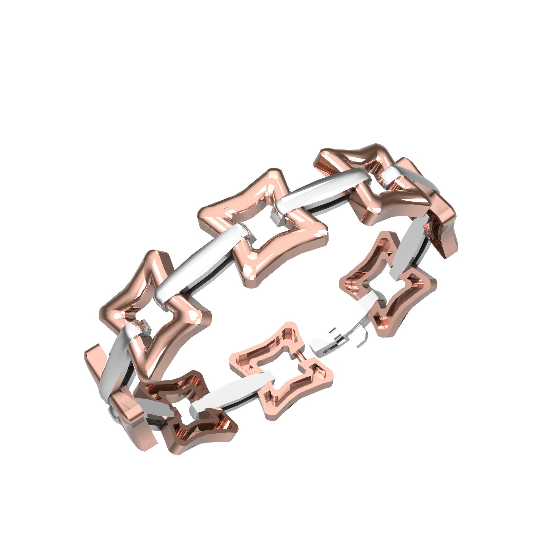 beveled square link bracelet, 18 K pink and white gold, width 13 mm