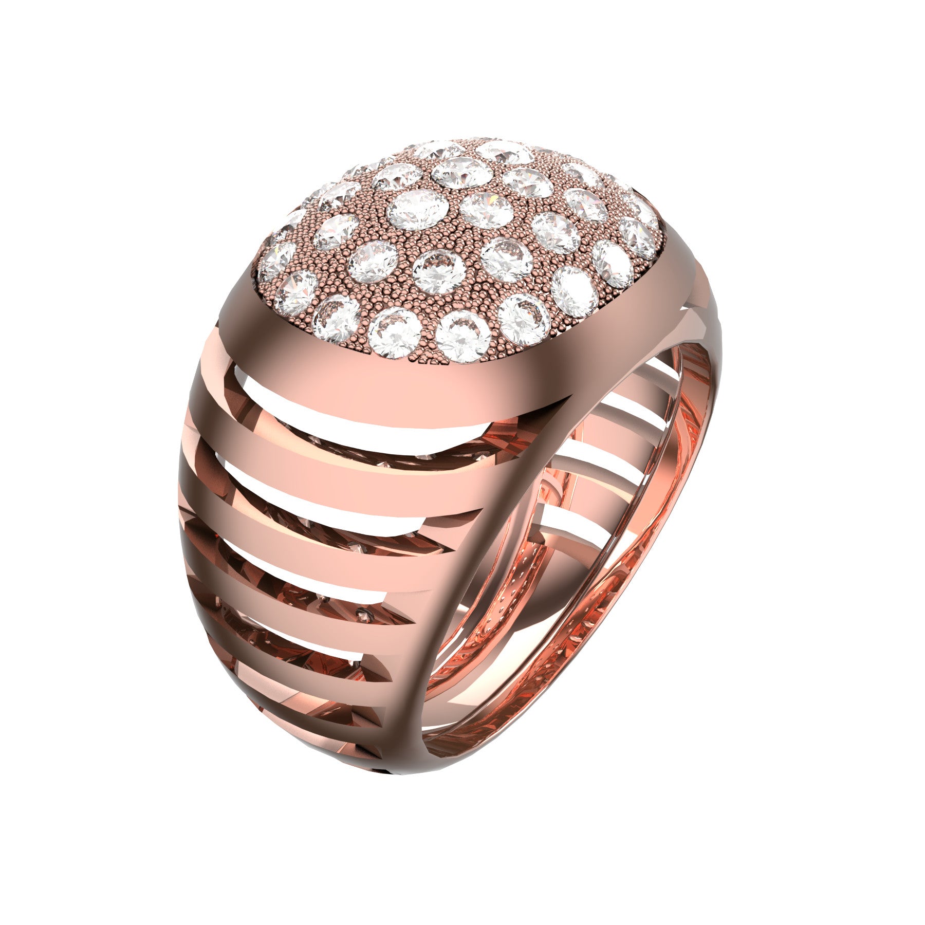 split 3 ring, natural round diamonds, 18 K pink gold, weight about 9,1 g. (0.32 oz), width 14,0 mm max