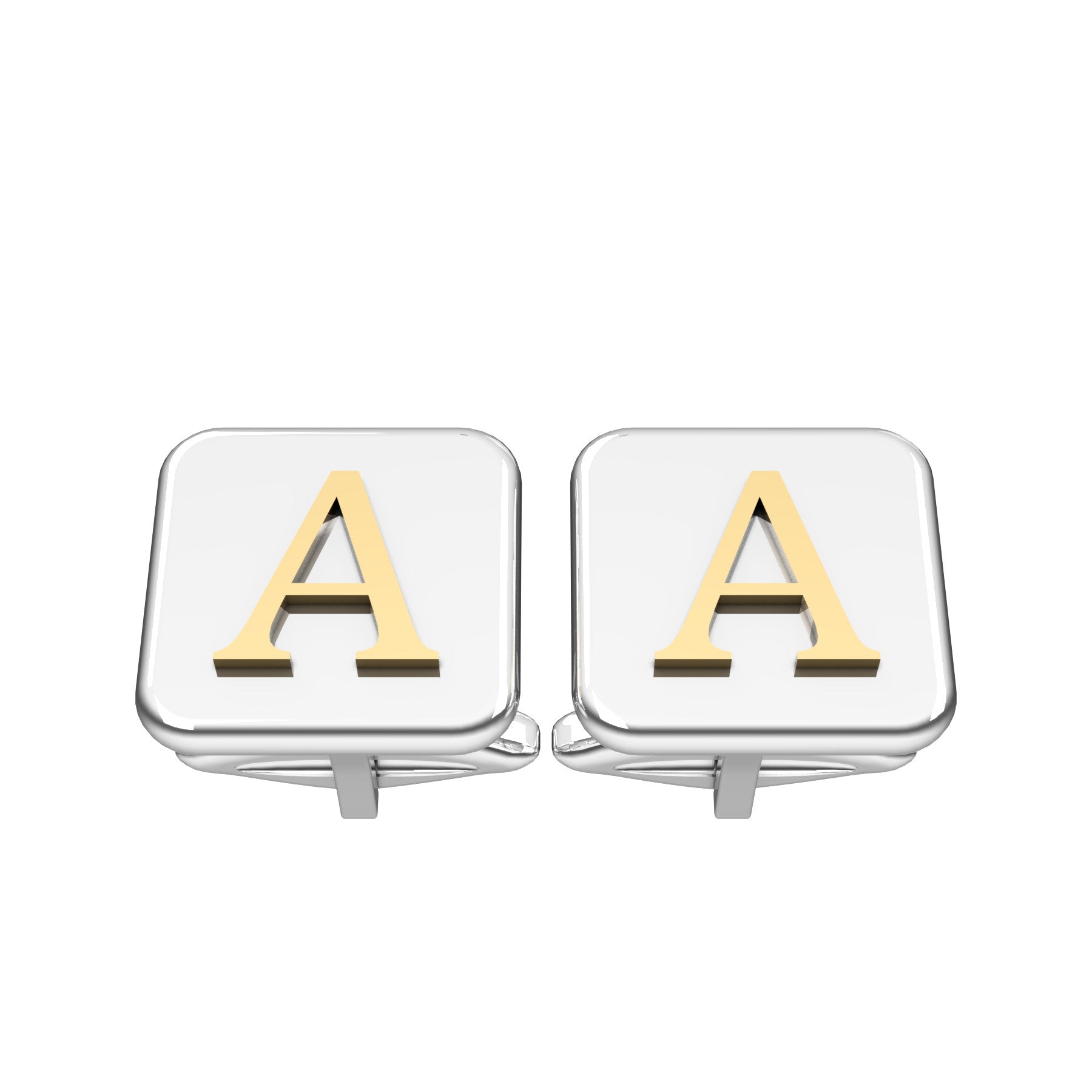 rounded square cufflinks, 18 K white and yellow gold, weight about 16,1 g (0.57 oz) size 15x15x3 mm max